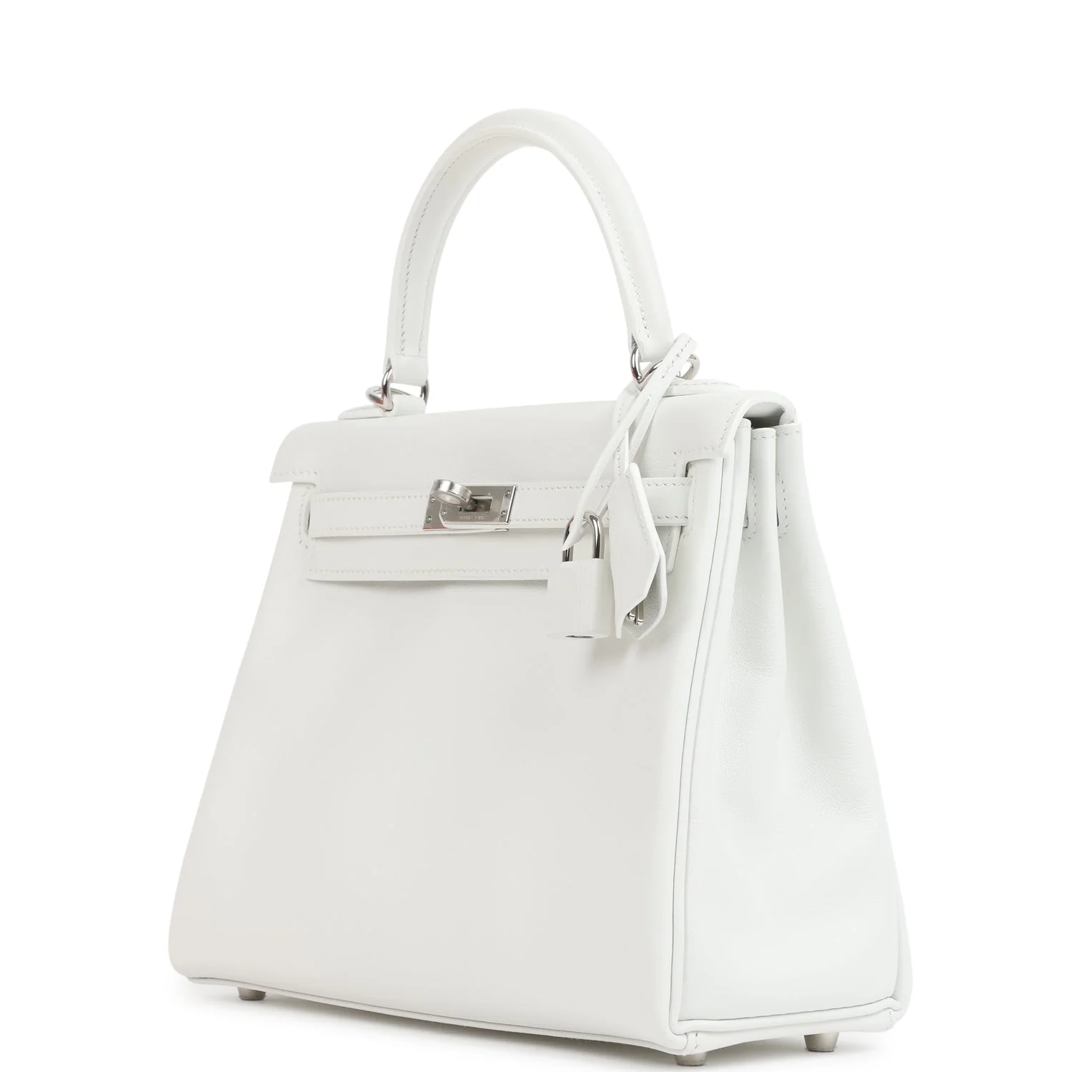 Hermes Kelly Retourne 25 New White Swift Palladium Hardware