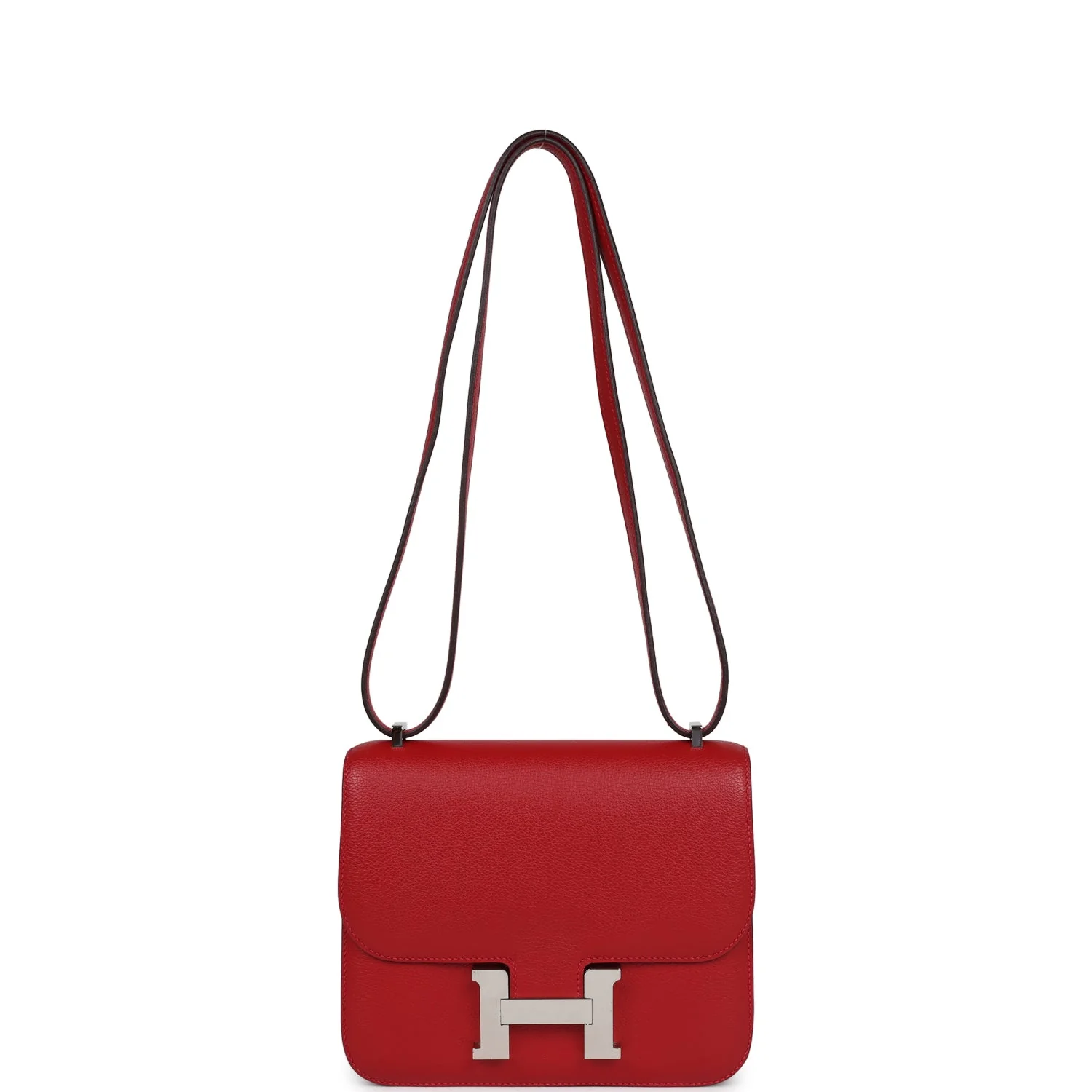 Pre-owned Hermes Constance 18 Rouge Casaque Evercolor Palladium Hardware