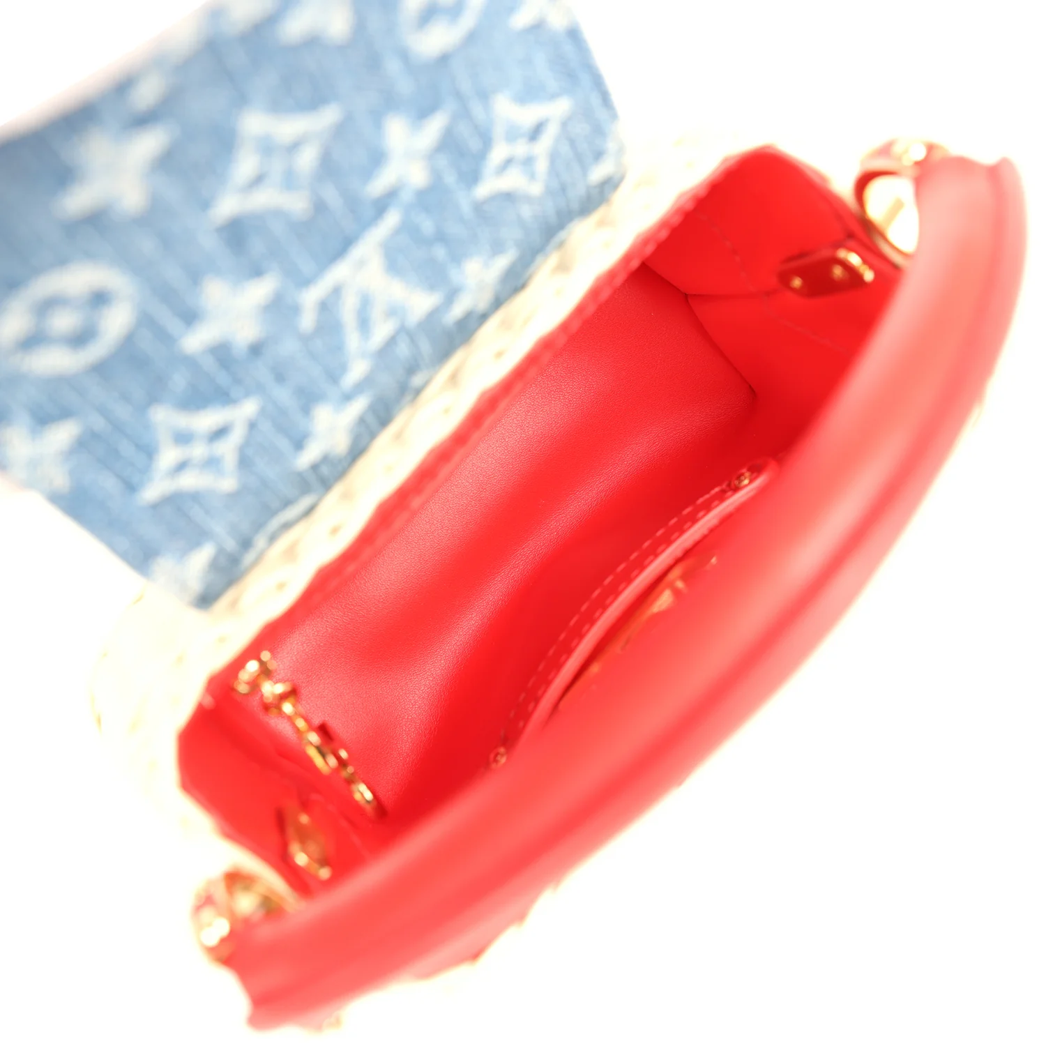 Louis Vuitton X Takashi Murakami Capucines Mini Red and Blue Monogram Cherry Denim and Rattan Wicker Gold Hardware