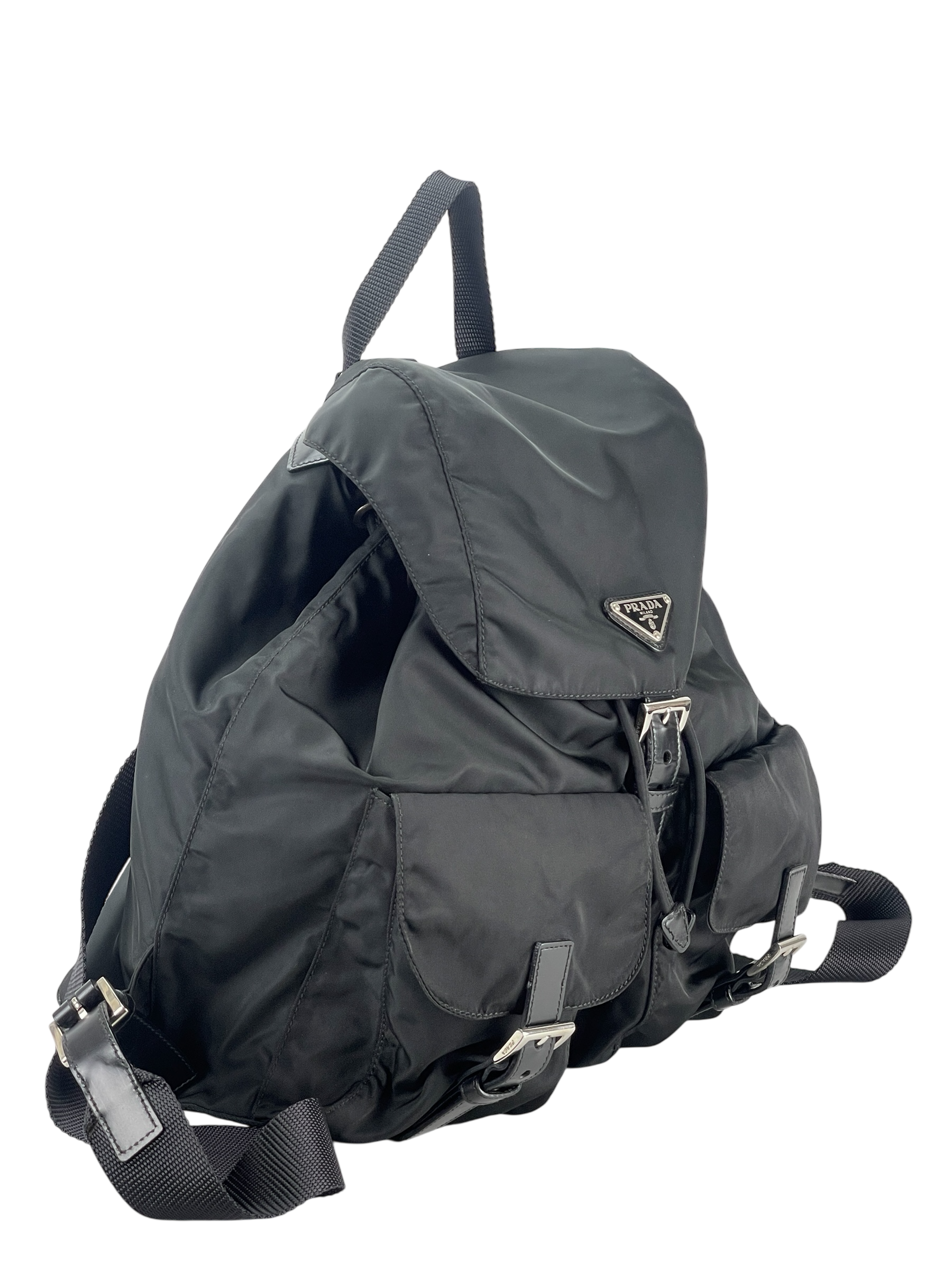 PRADA - Medium Tessuto Nylon Calfskin Backpack Black