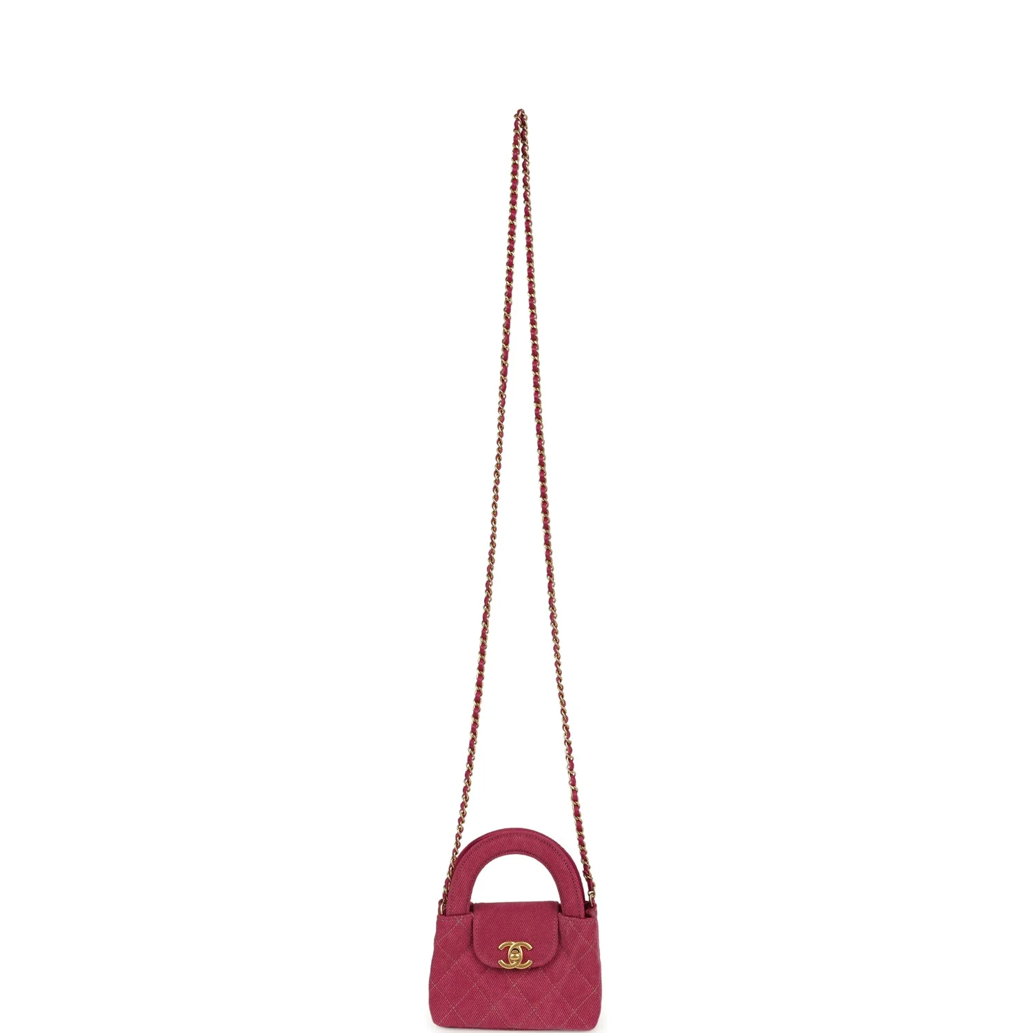 Chanel Nano Kelly Shopper Fuchsia Washed Denim Brushed Gold Hardware