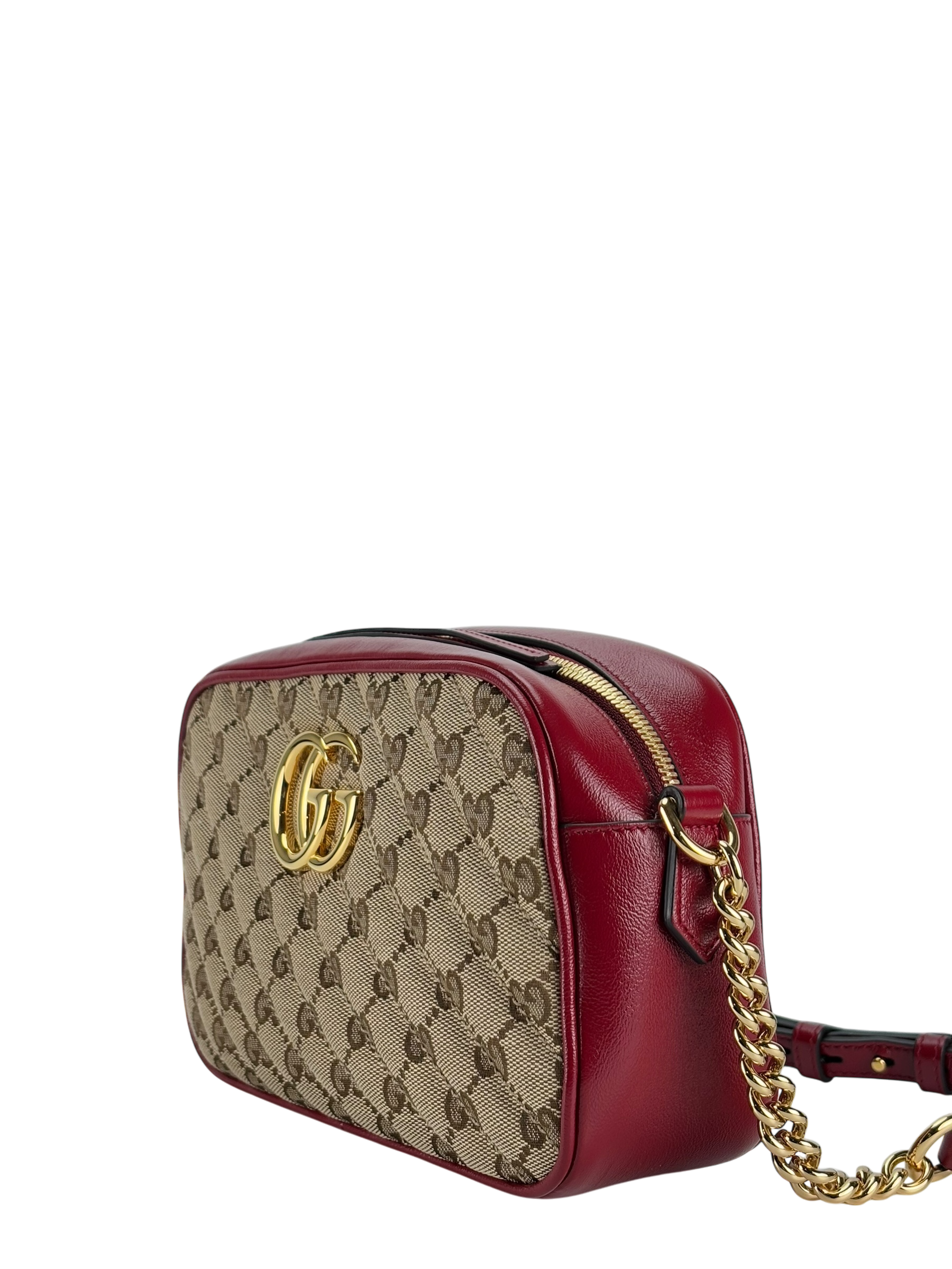 GUCCI - Brown Red GG Canvas Marmont Crossbody Bag