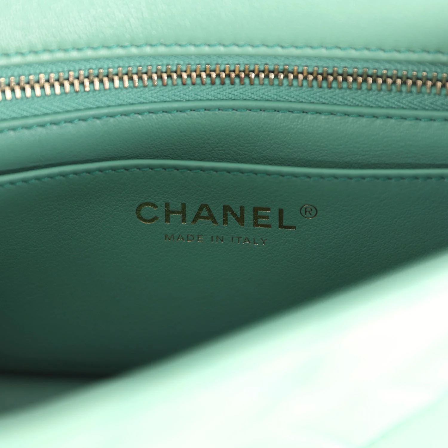 Chanel Mini Square Pearl Crush Flap Bag Green Lambskin Antique Gold Hardware