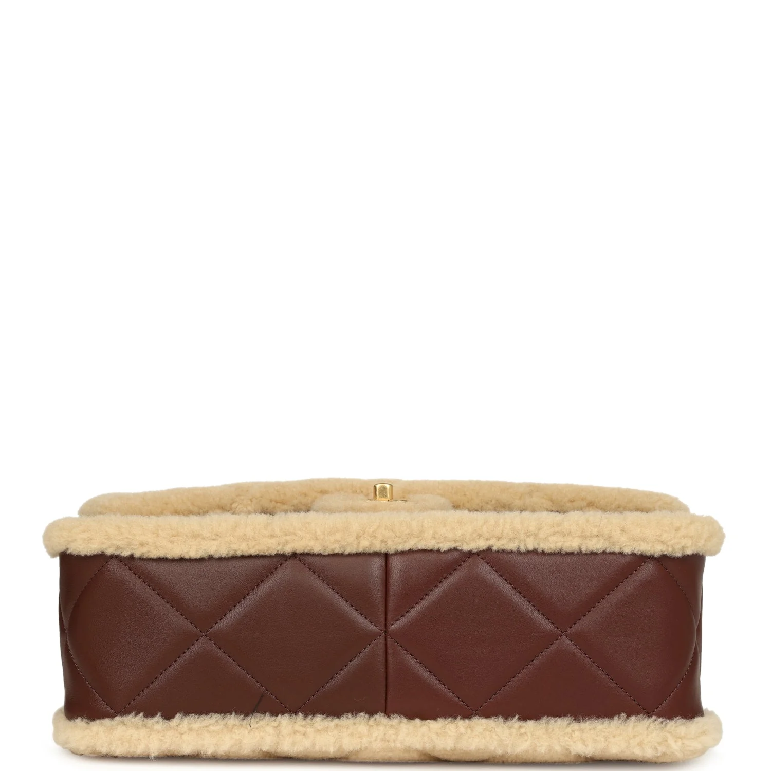Chanel Large Shearling Flap Bag Dark Brown Lambskin and Beige Shearling Brushed Gold Hardware