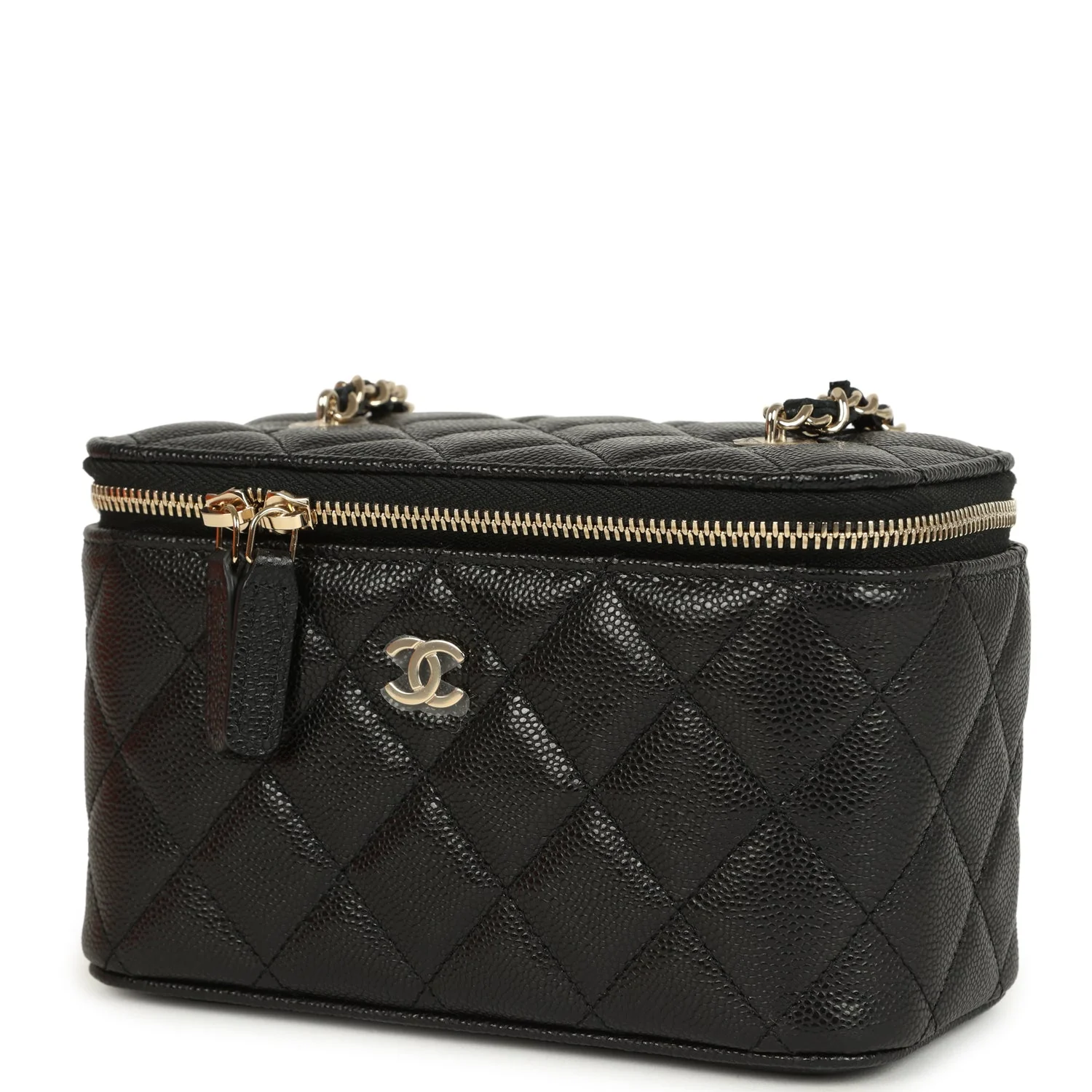 Chanel Small Classic Vanity Case Black Shiny Caviar Light Gold Hardware