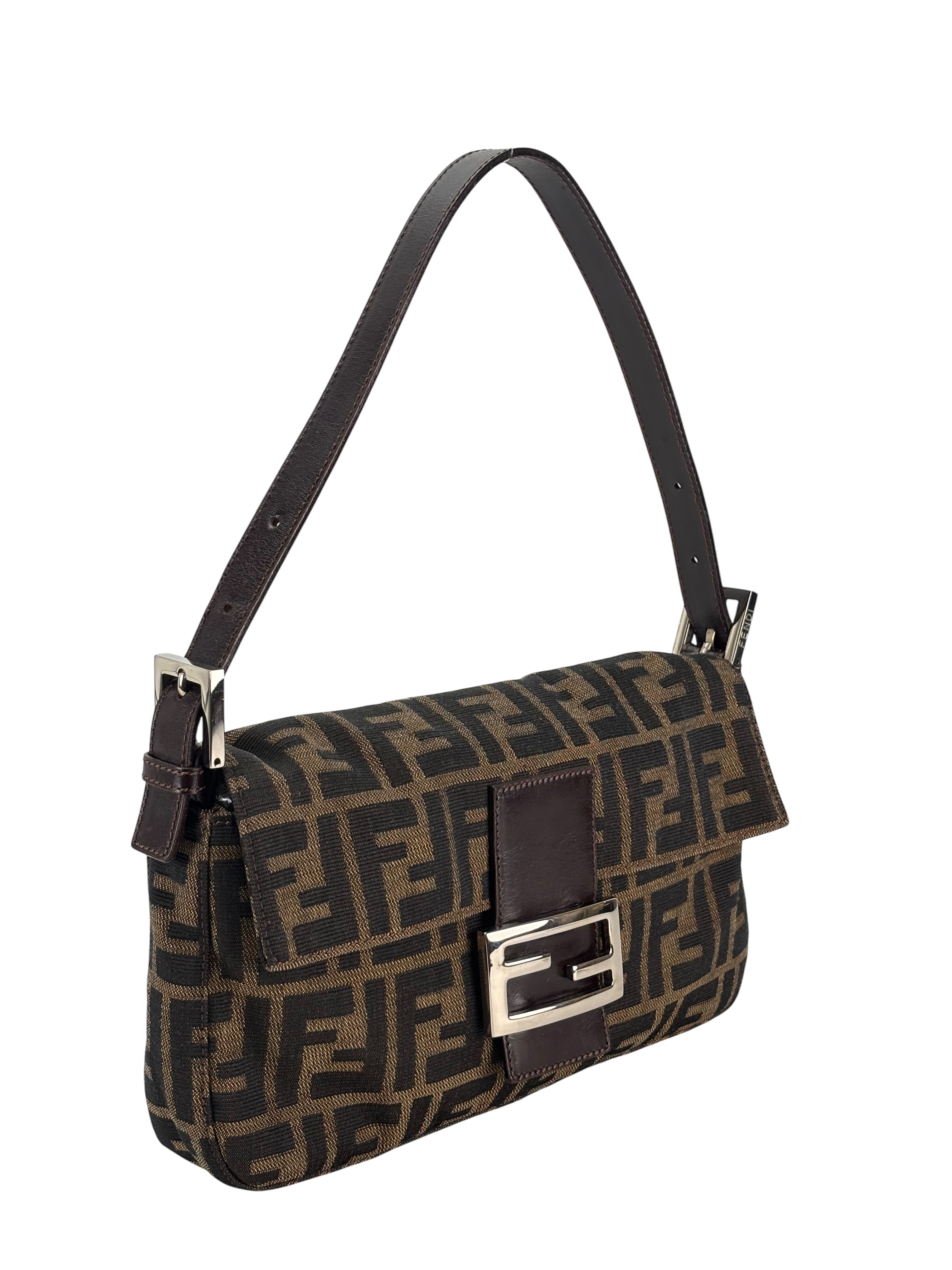 FENDI - Brown Zucca Baguette Handbag Silver Hardware