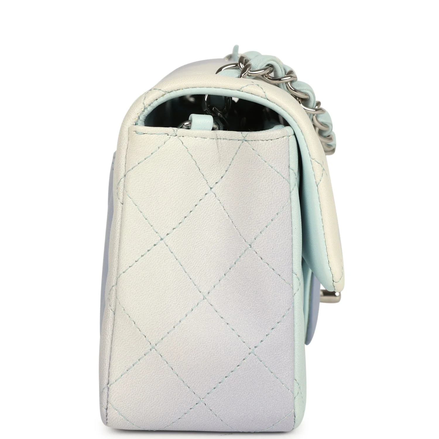 Pre-owned Chanel Mini Classic Rectangular Flap Bag Ombre Purple Iridescent Lambskin Silver Hardware