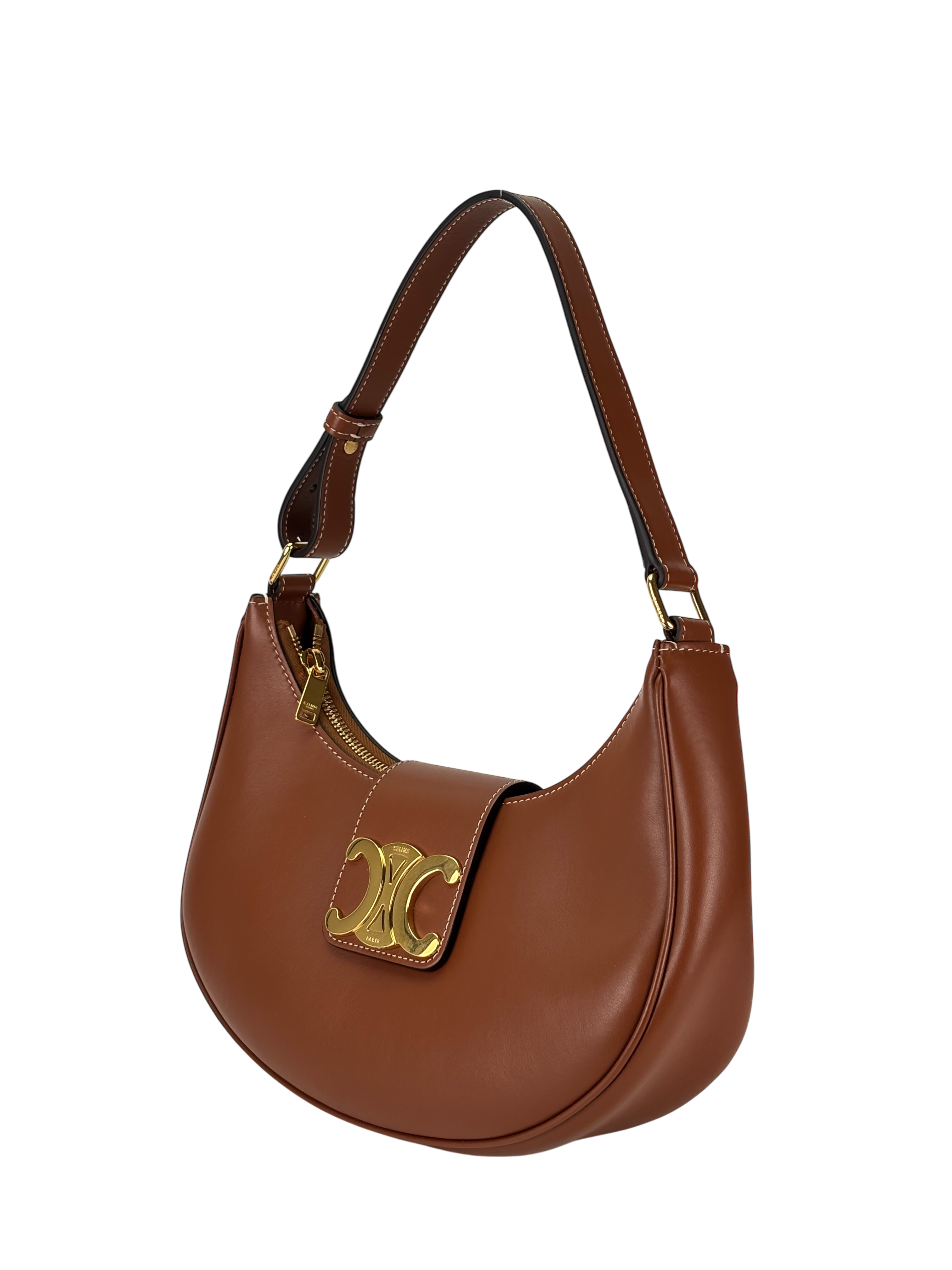 CELINE - Brown Calfskin Smooth Medium Strap Ava Triomphe Shoulder Bag Tan