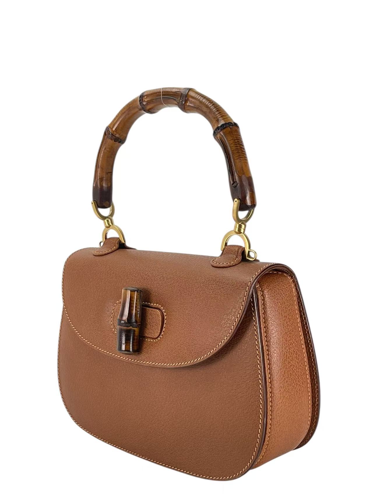 GUCCI - Brown Calfskin Bamboo Handbag