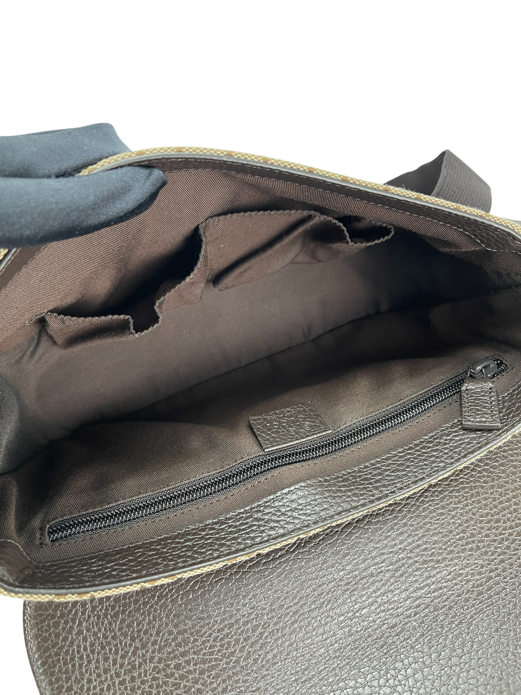 GUCCI  - Beige Brown GG Canvas Leather Flap Crossbody Bag Shoulder Bag