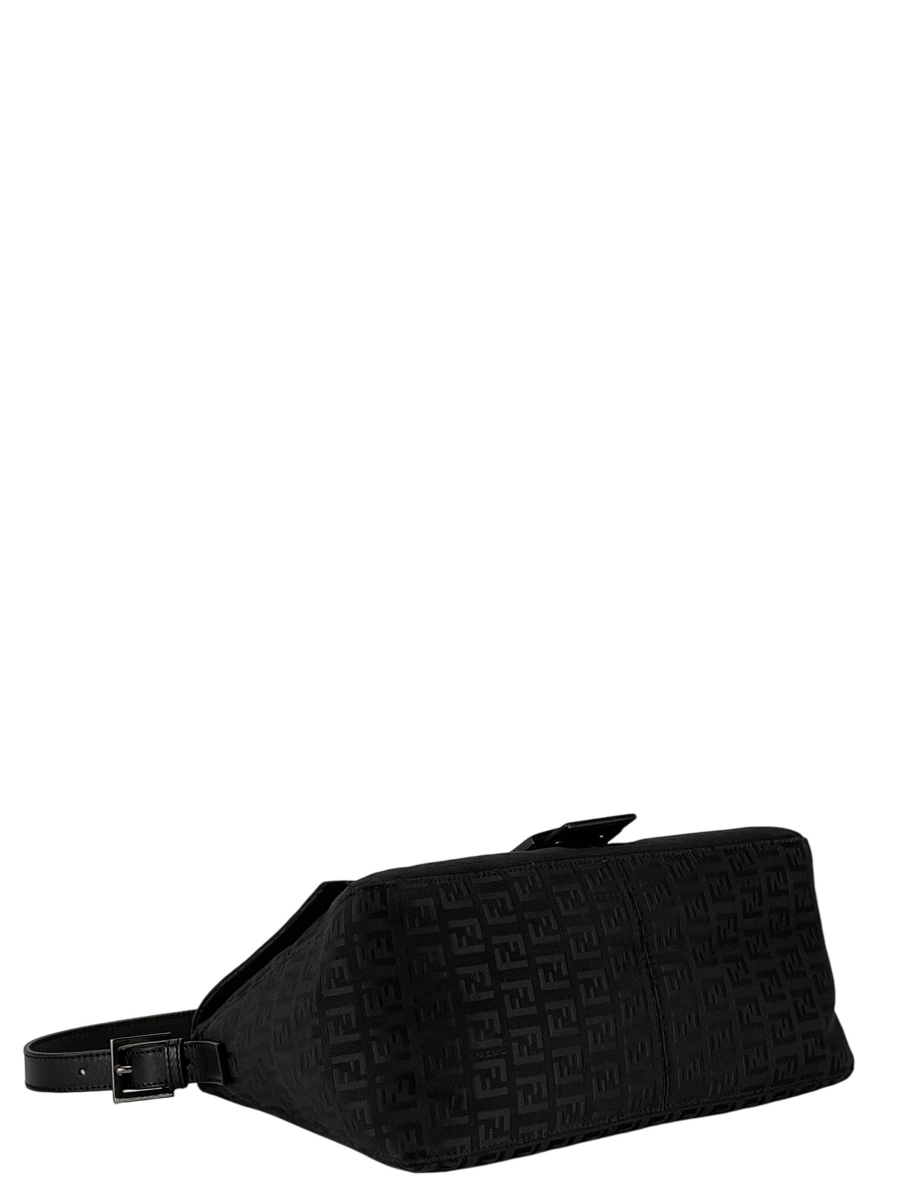 FENDI - Black Zucca Mamma Baguette Handbag Silver Hardware