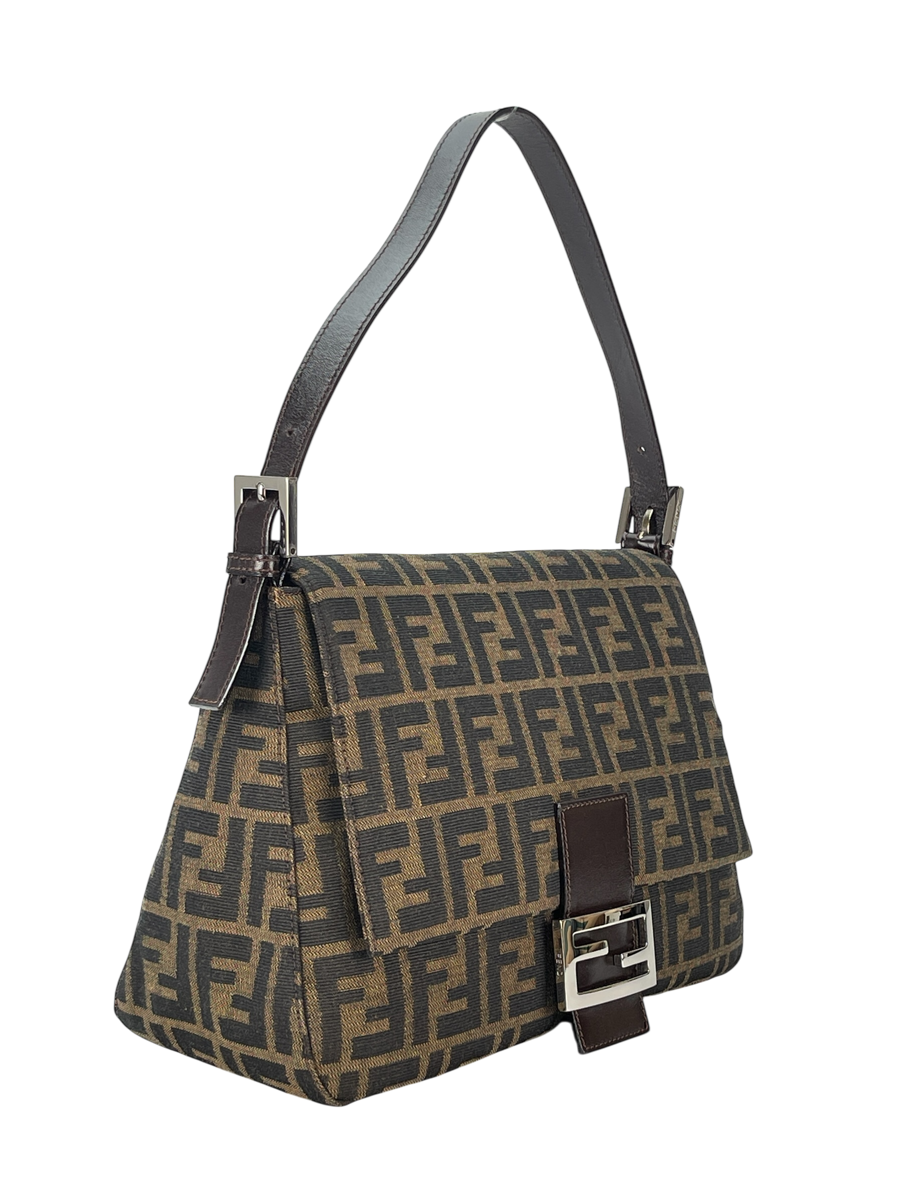FENDI - Brown Zucca Mamma Baguette Handbag Silver Hardware