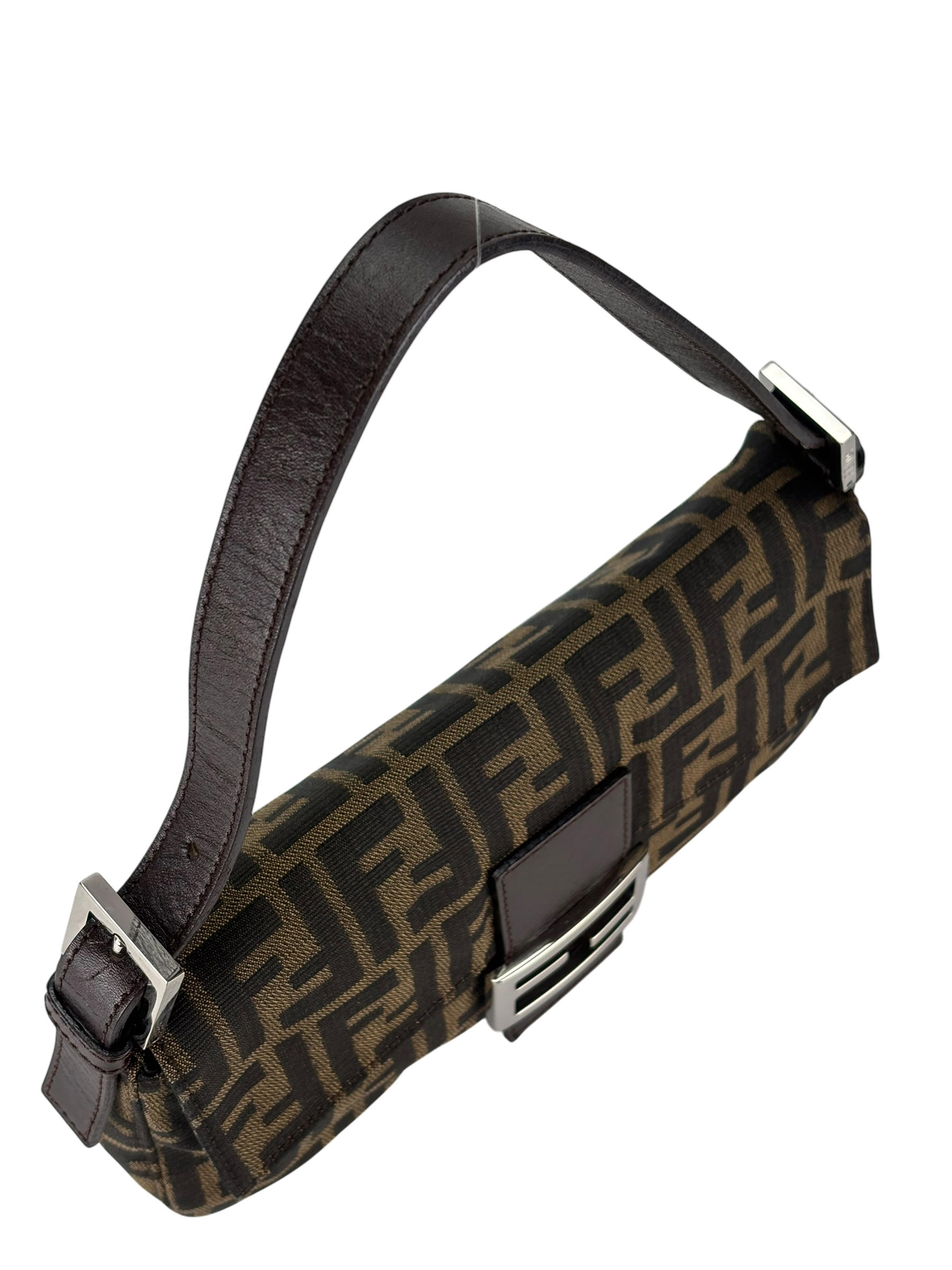 FENDI - Brown Canvas Zucca Baguette Hand Bag