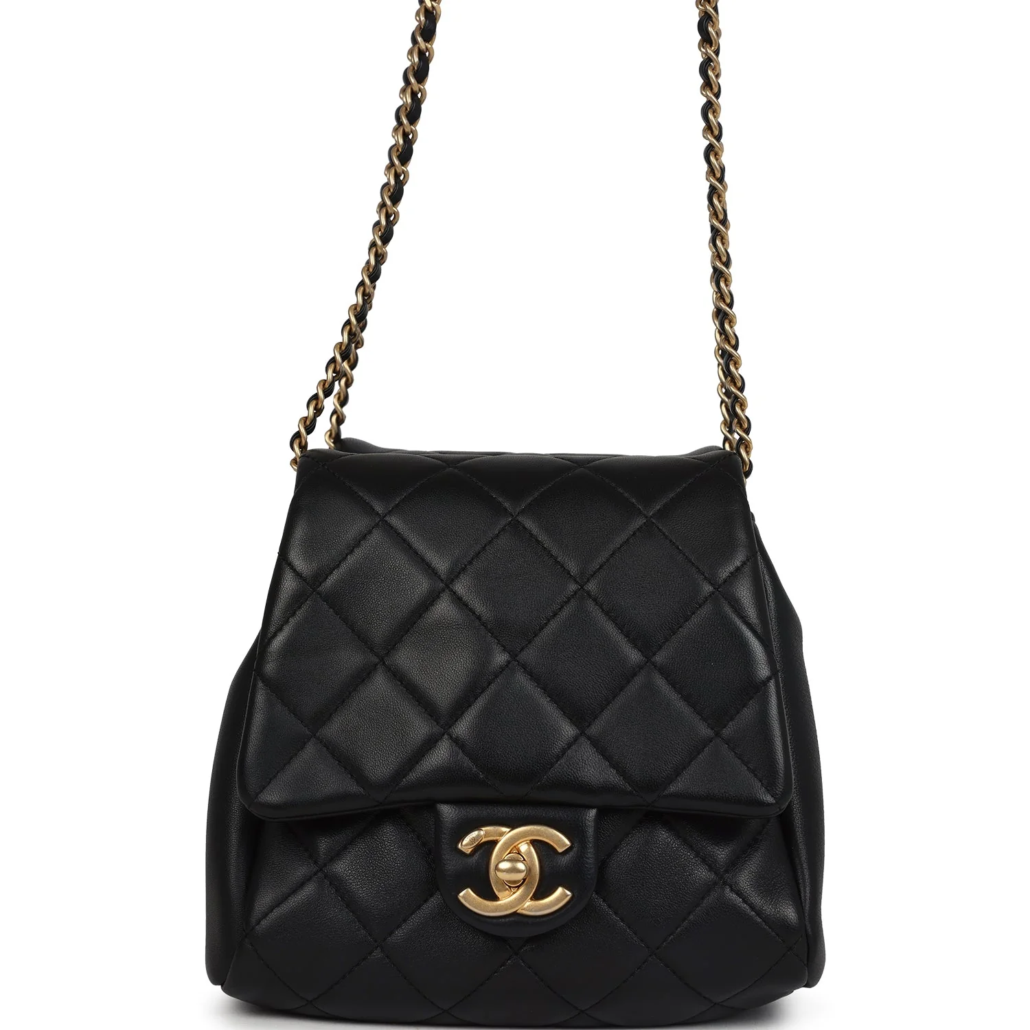 Pre-owned Chanel Twins Side Pack Black Lambskin Faux Pearls & Brushed Gold Hardware