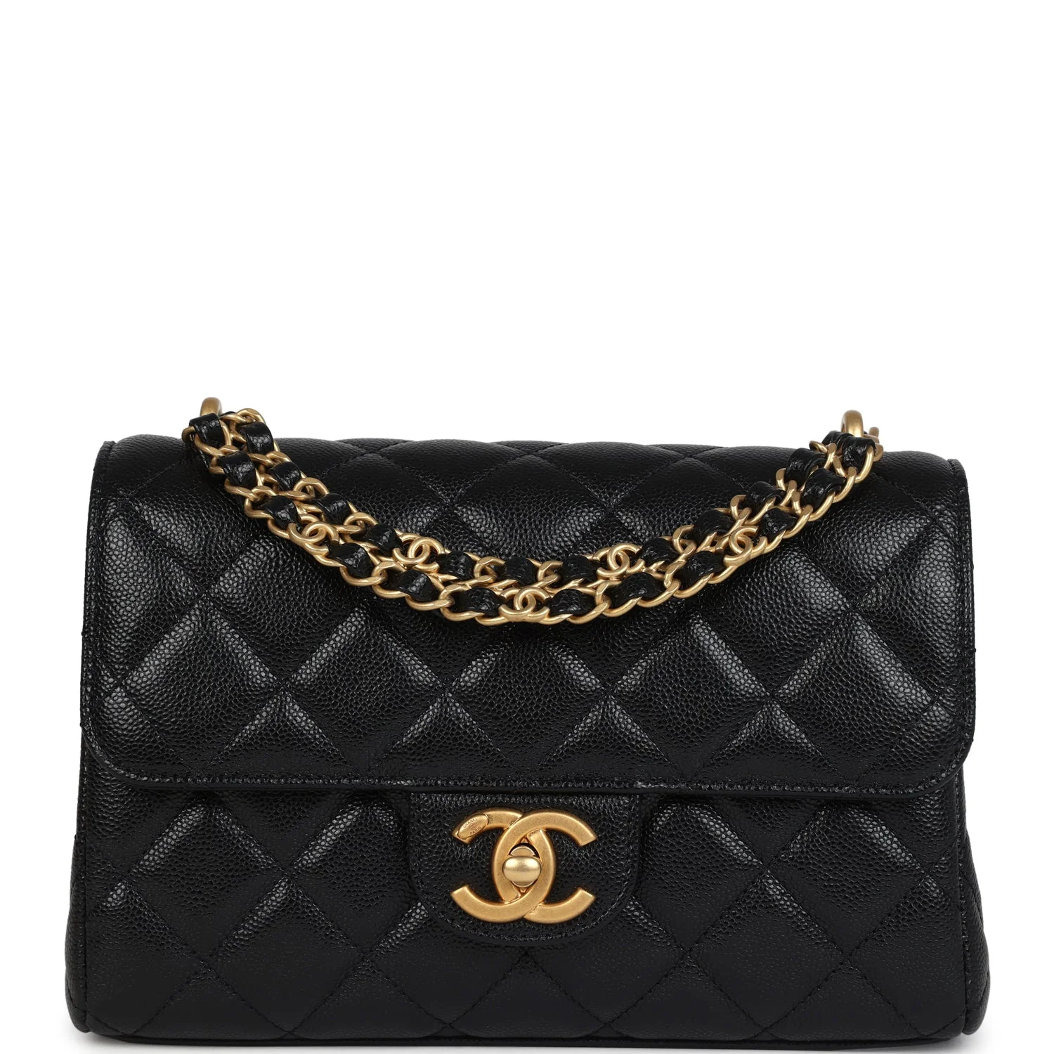 Chanel Small Top Handle Flap Bag Black Shiny Grained Calfskin Brushed Gold Hardware