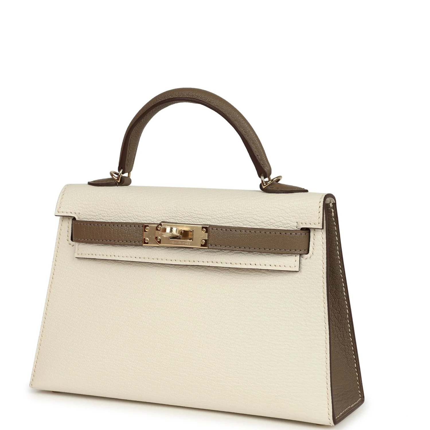 Hermes Special Order (HSS) Kelly Sellier 20 Nata and Etoupe Chevre Mysore Permabrass Hardware