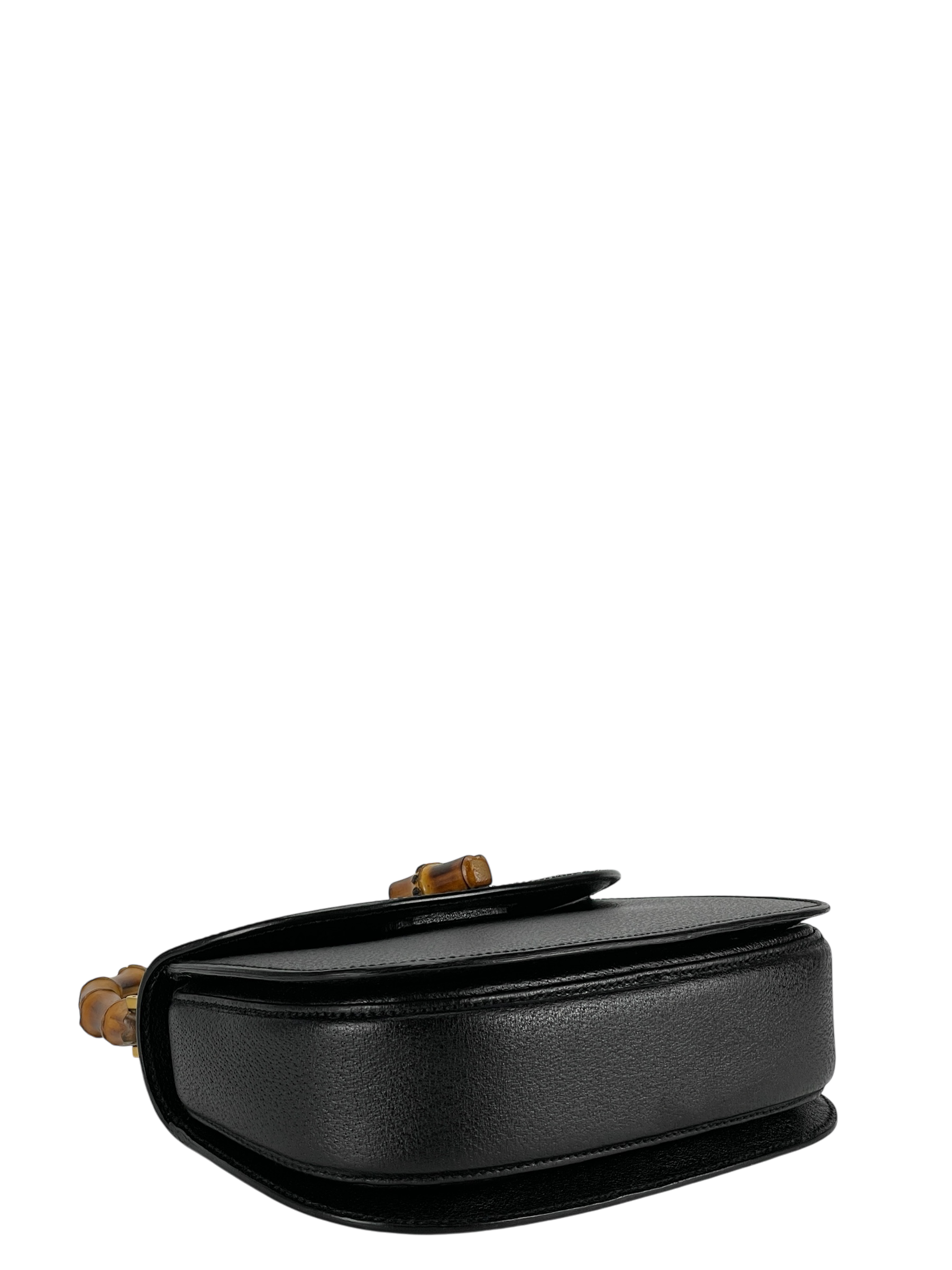 GUCCI - Black 2way Smalll Leather Bamboo Handbag