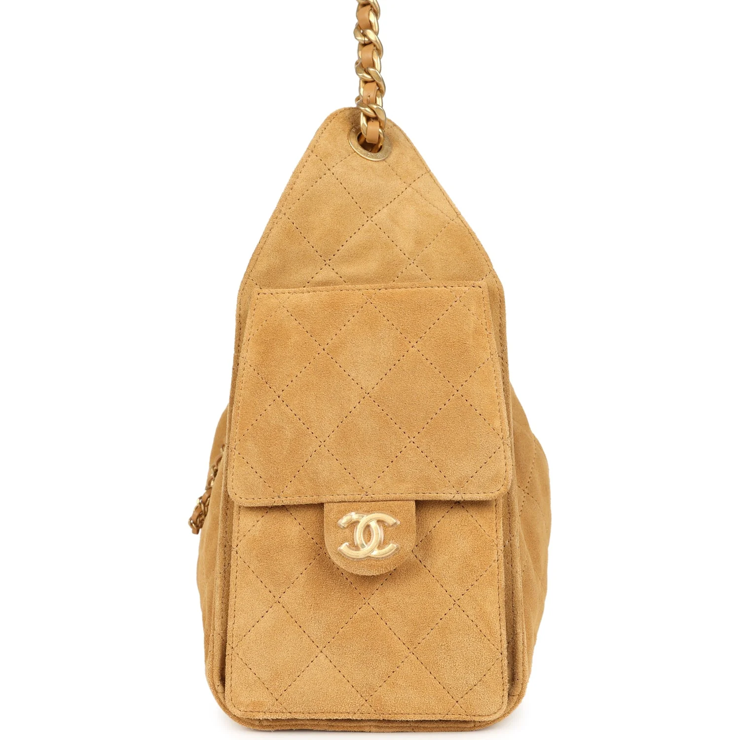 Chanel Small 25 Hobo Bag Tan Suede Antique Gold Hardware
