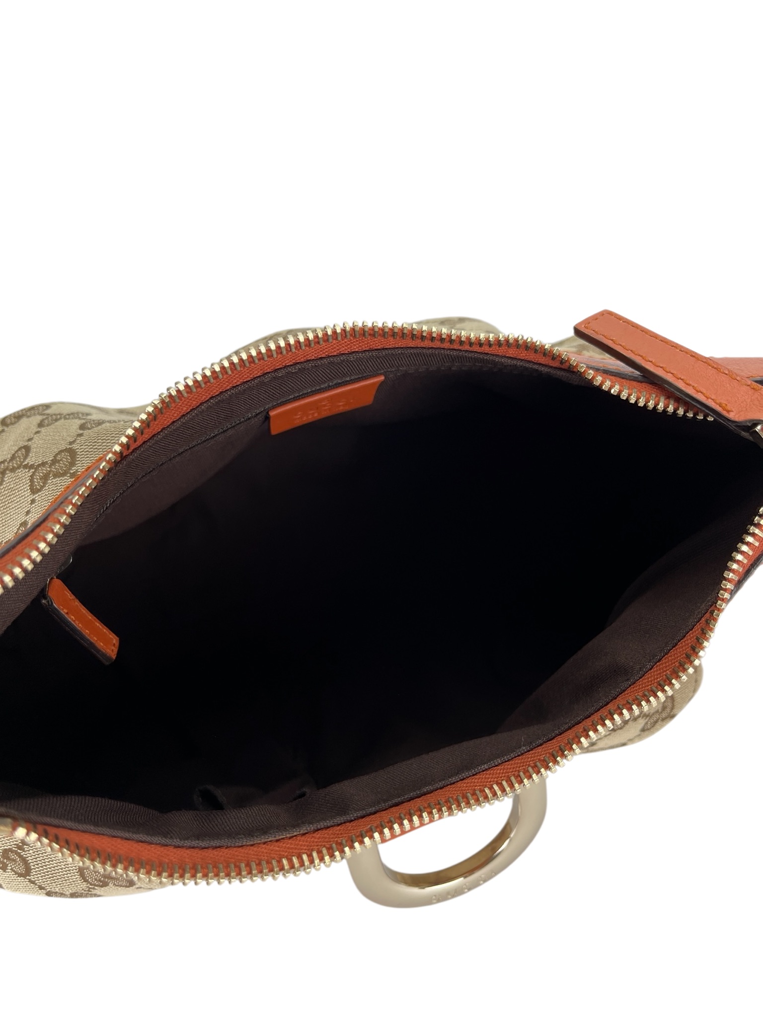 GUCCI - Beige Orange Canvas Leather Shima Abbey Hobo Bag