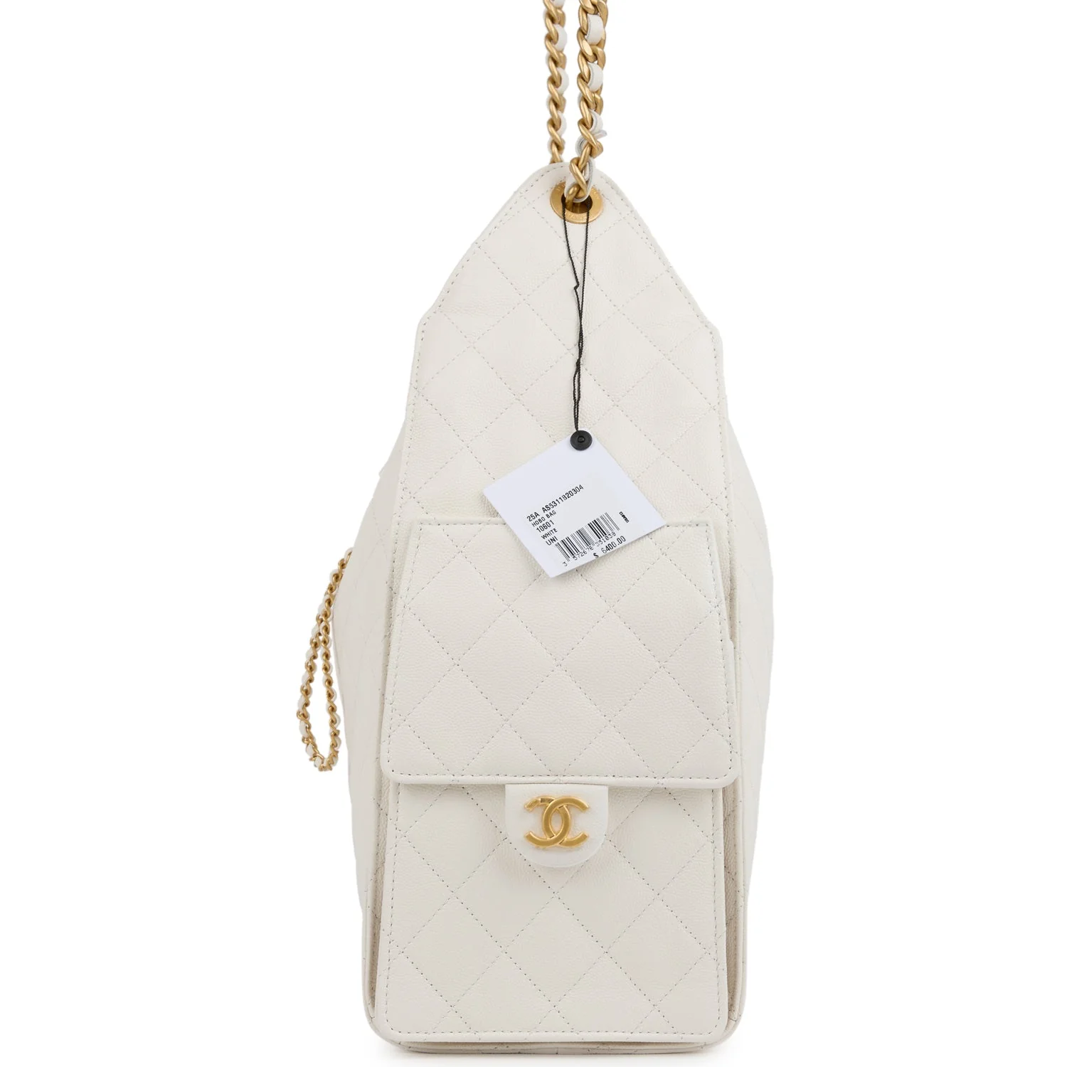 Chanel Medium 25 Hobo Bag White Caviar Antique Gold Hardware