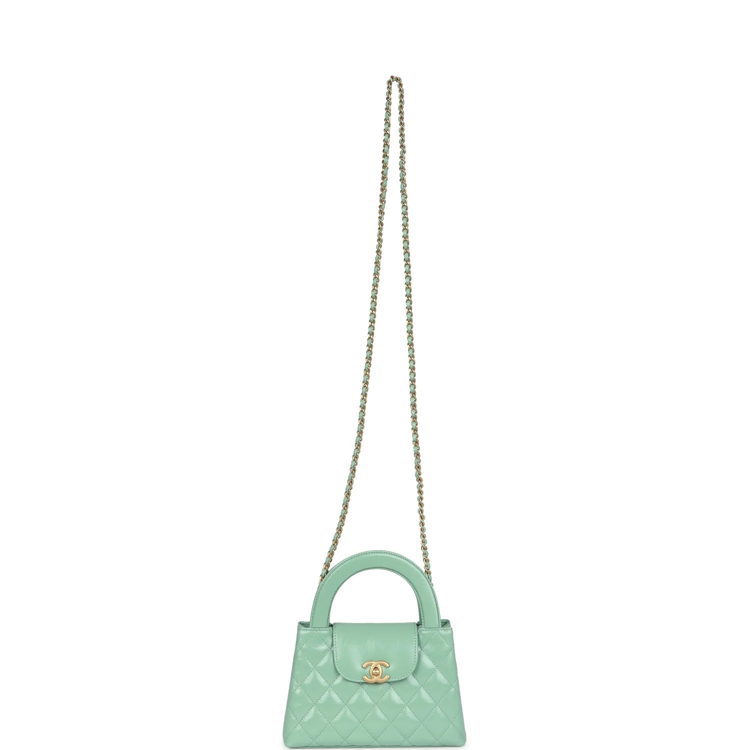 Chanel Small Kelly Shopper Light Green Shiny Aged Calfskin Brushed Gold Hardware
