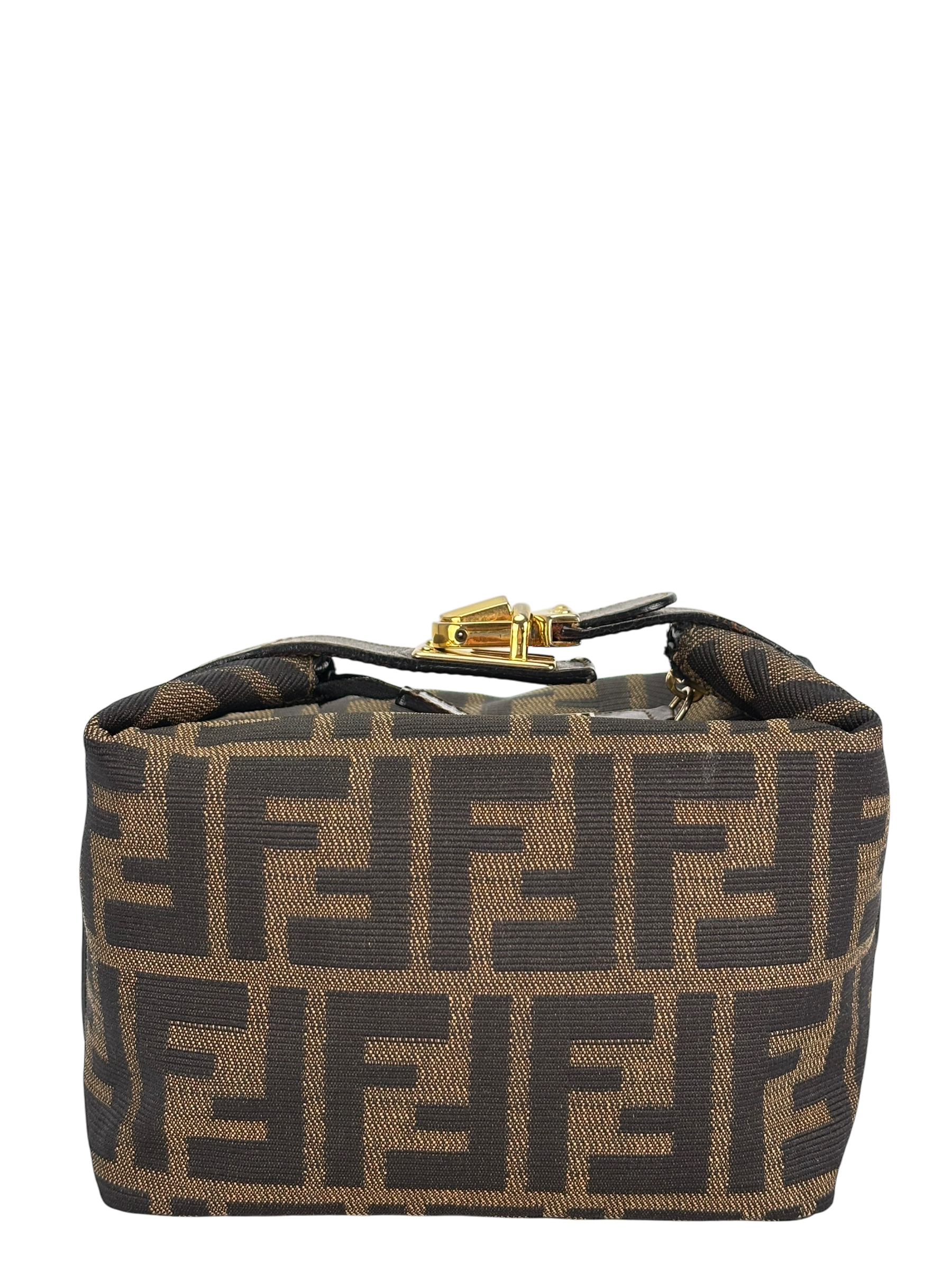 FENDI - Brown Canvas Zucca Vanity Cosmetic Pouch Auth Handbag
