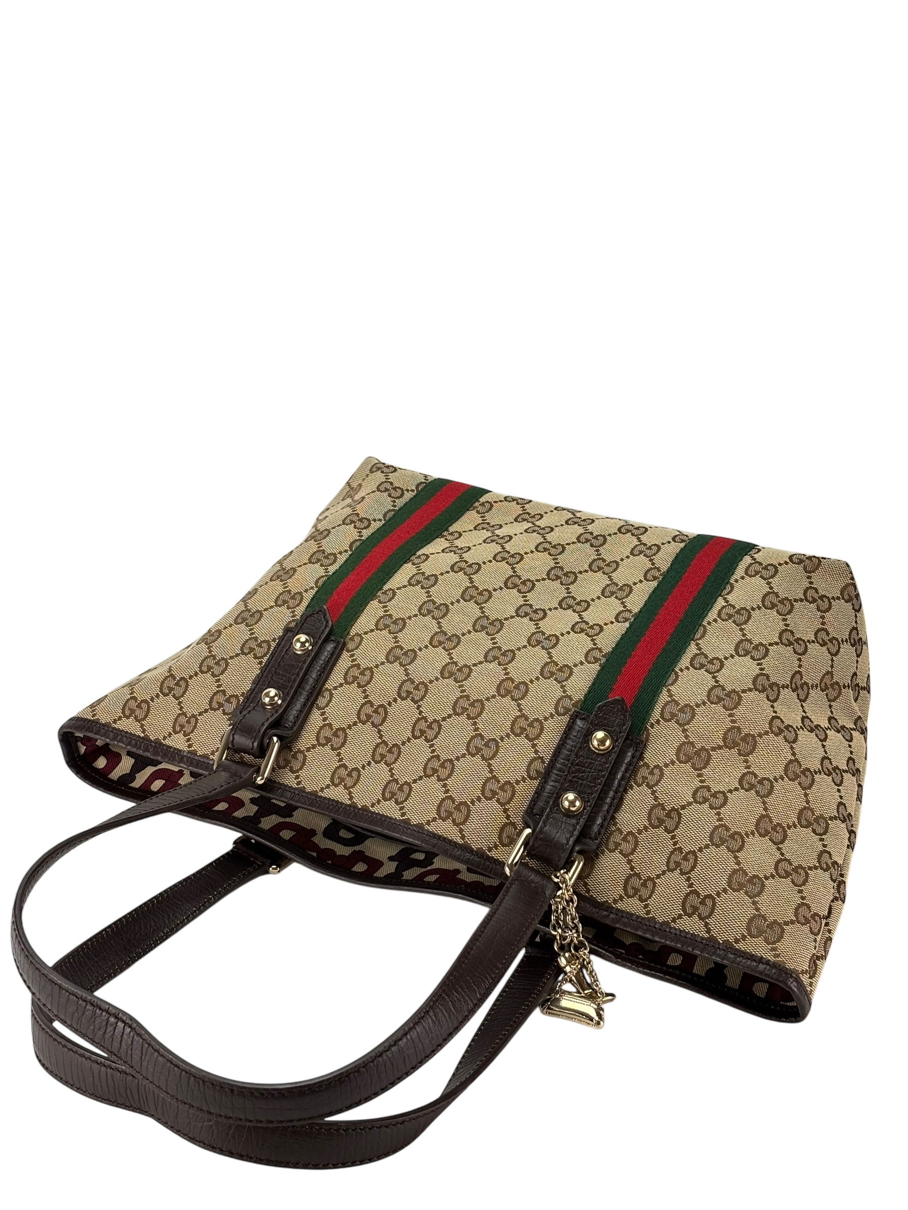GUCCI - Sherry Line Khaki Beige Brown Canvas Tote Bag Shoulder Bag