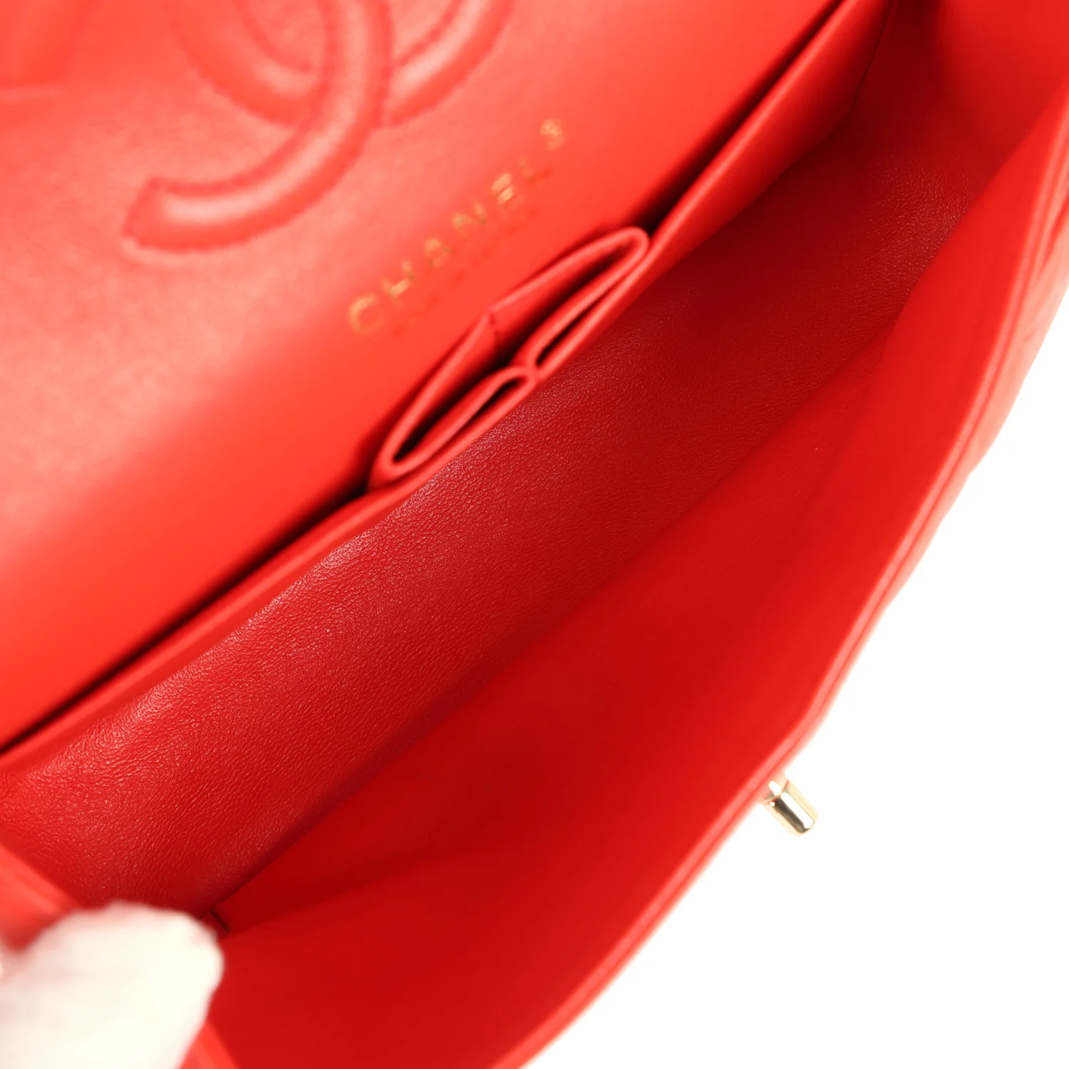 Pre-owned Chanel Small Classic Double Flap Bag Red Lambskin Light Gold Hardware