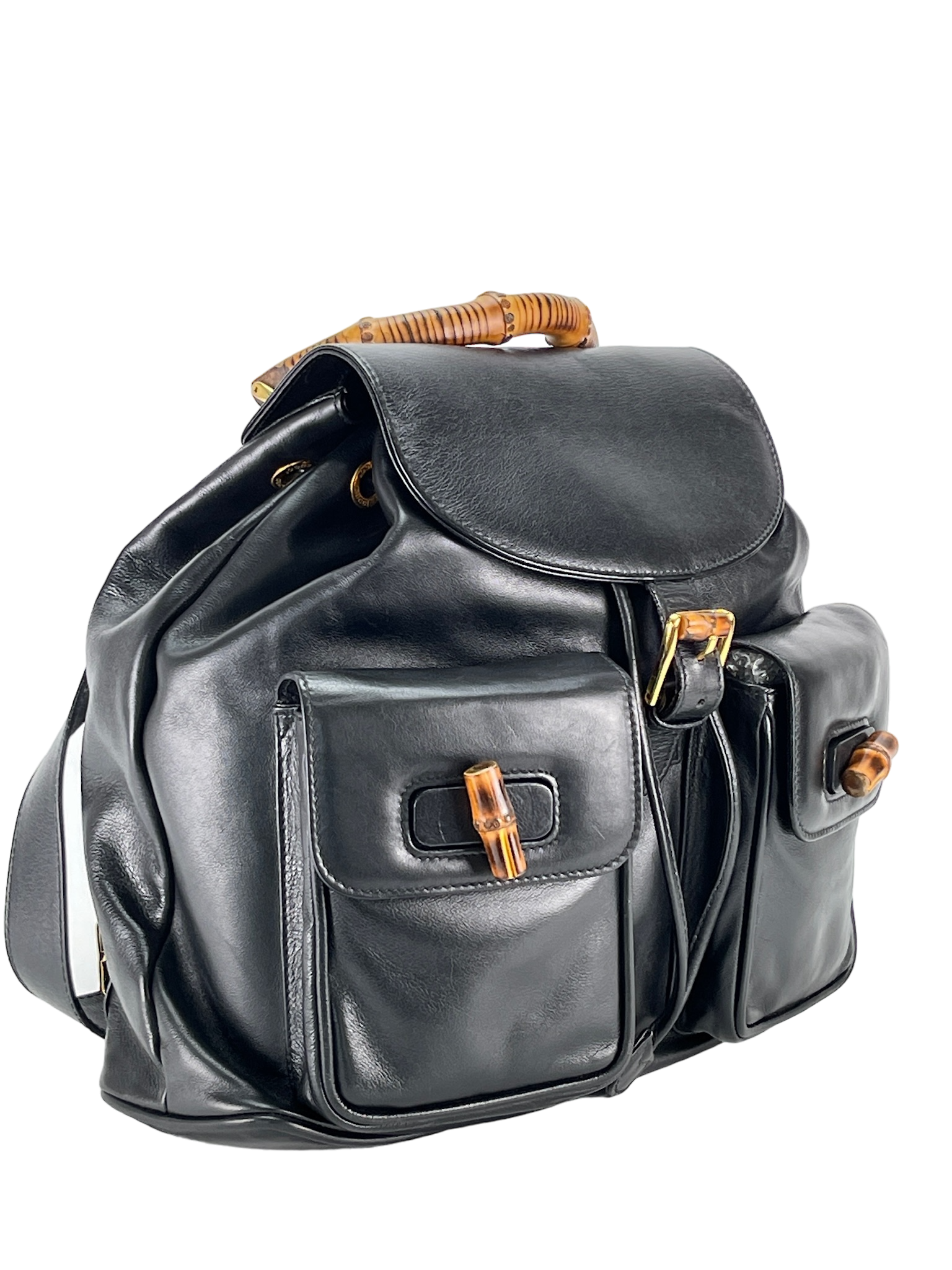 GUCCI - Black Bamboo Leather Backpack
