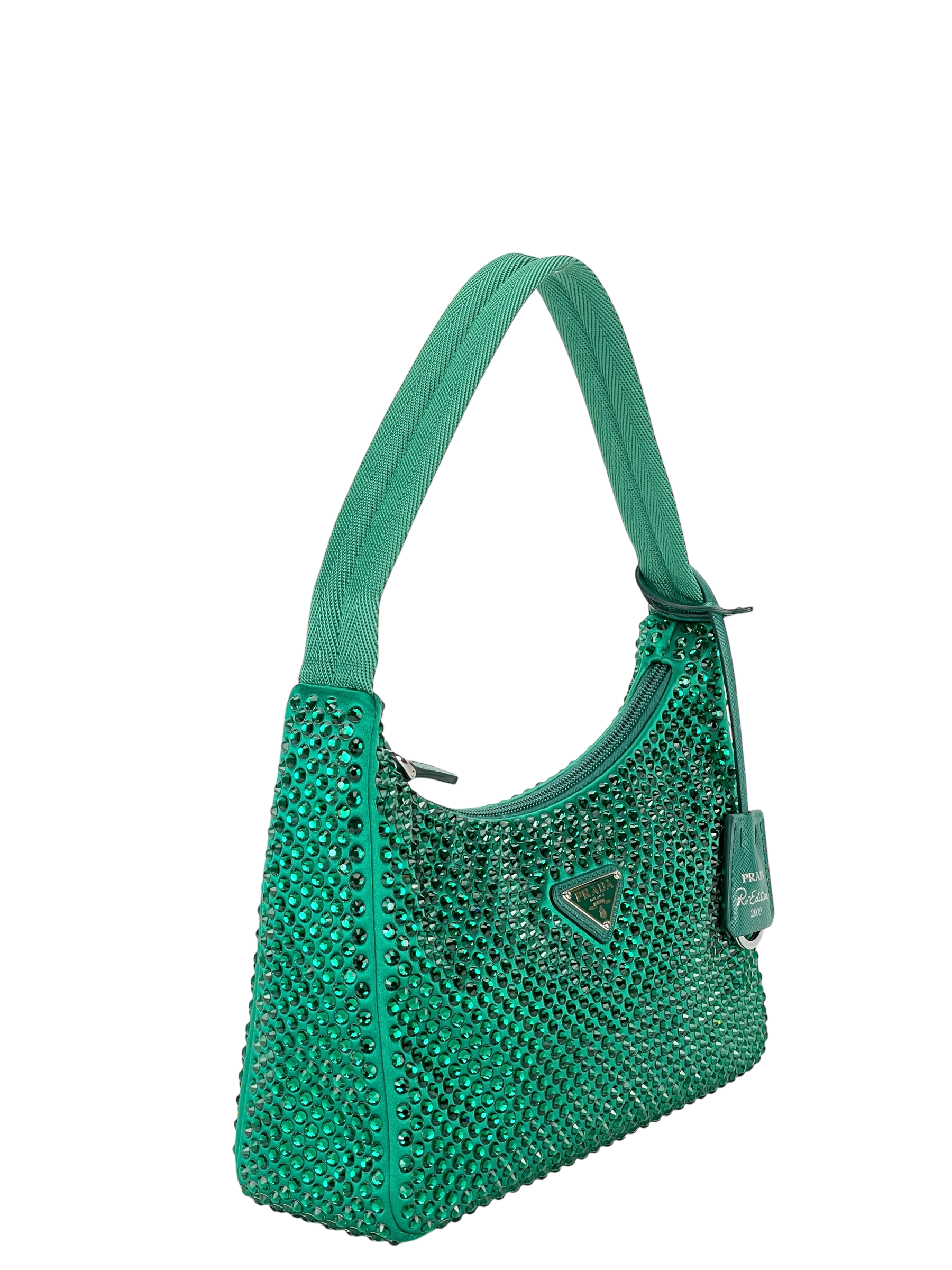 PRADA - Satin Crystal Mini Re-Edition 2000 Bag Mango