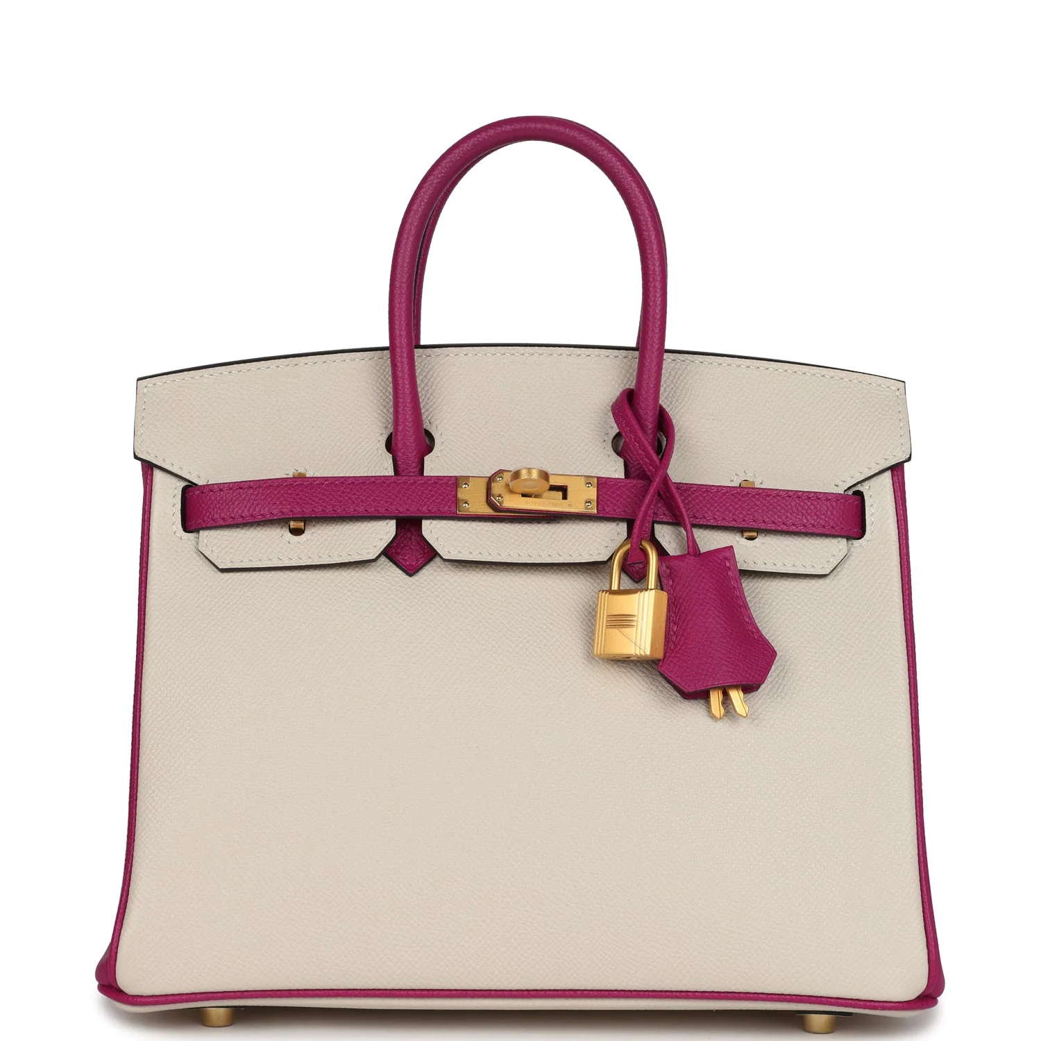 Hermes Special Order (HSS) Birkin 25 Craie and Rose Pourpre Epsom Brushed Gold Hardware