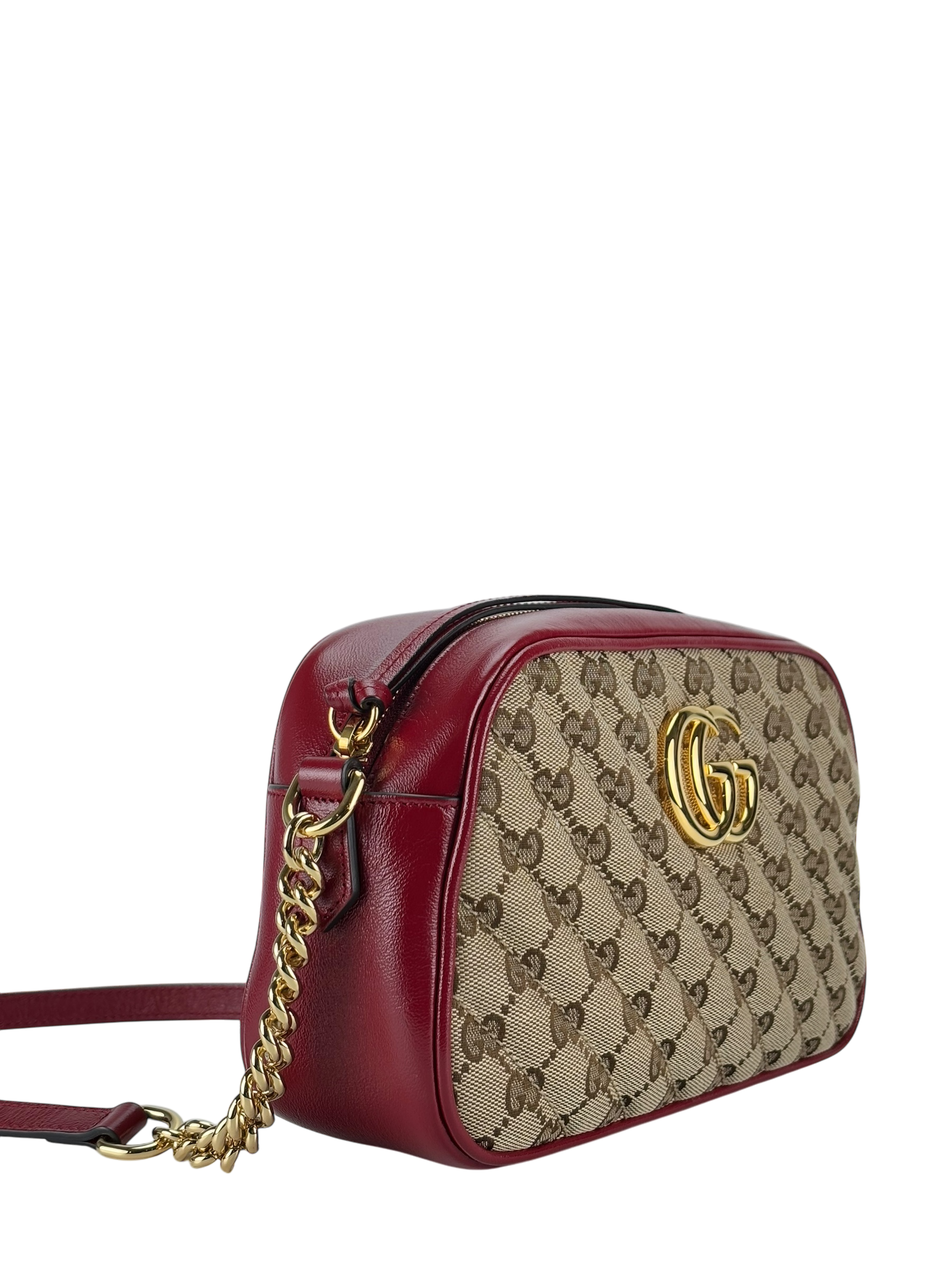 GUCCI - Brown Red GG Canvas Marmont Crossbody Bag