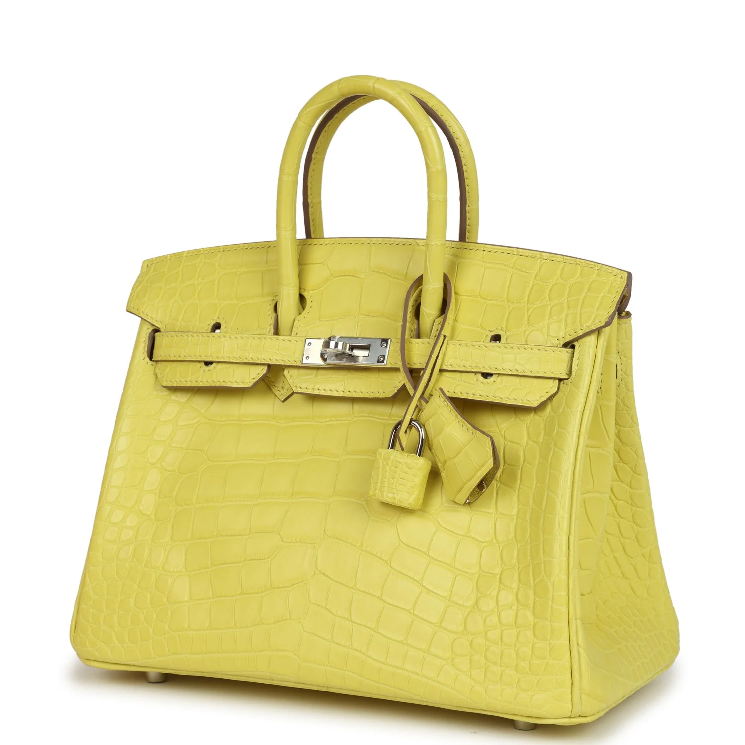 Pre-owned Hermes Birkin 25 Lime Matte Alligator Palladium Hardware
