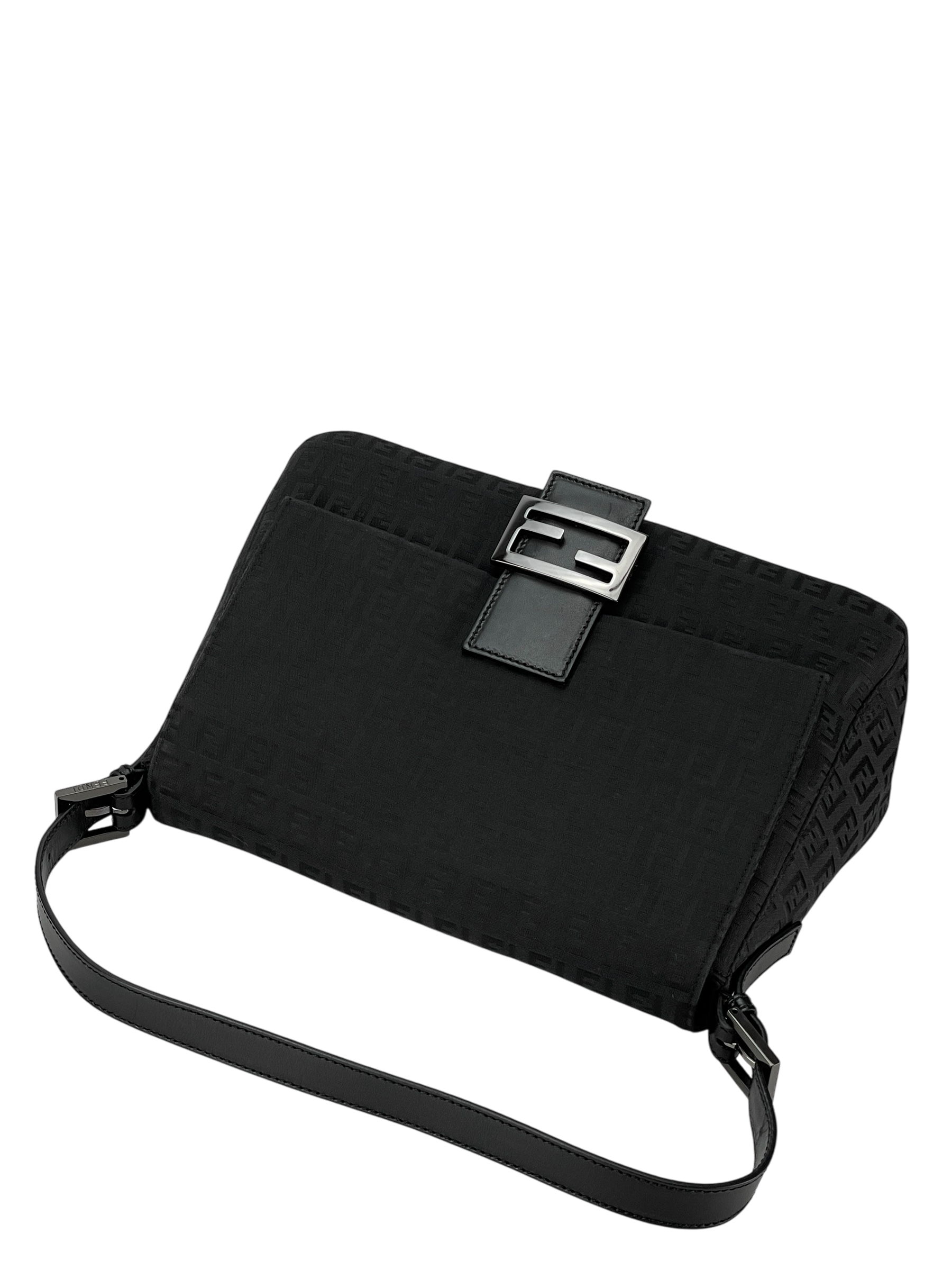 FENDI - Black Zucca Mamma Baguette Handbag Silver Hardware