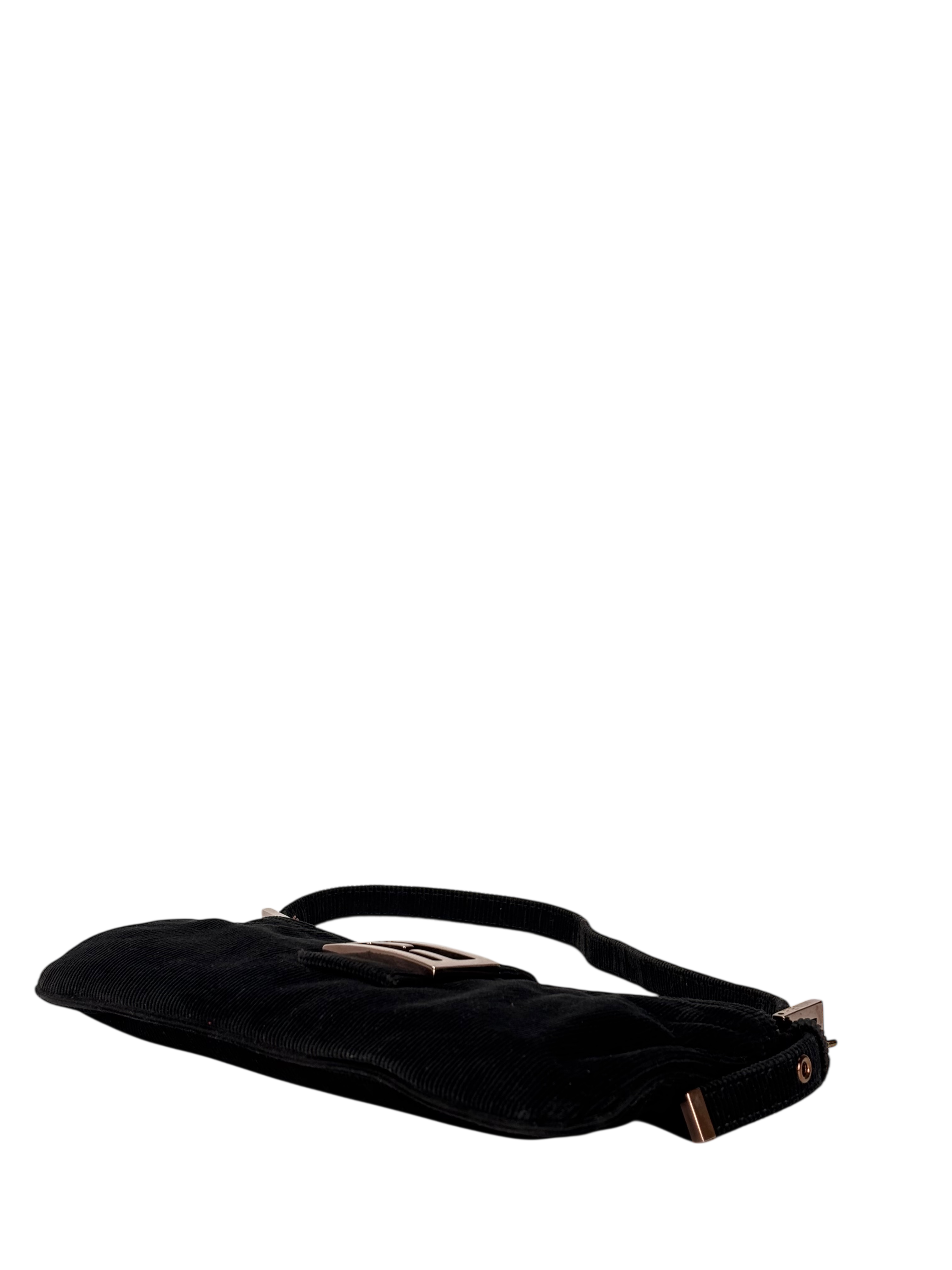 FENDI - Black Mamma Bucket Corduroy Shoulder Bag Rose gold hardware