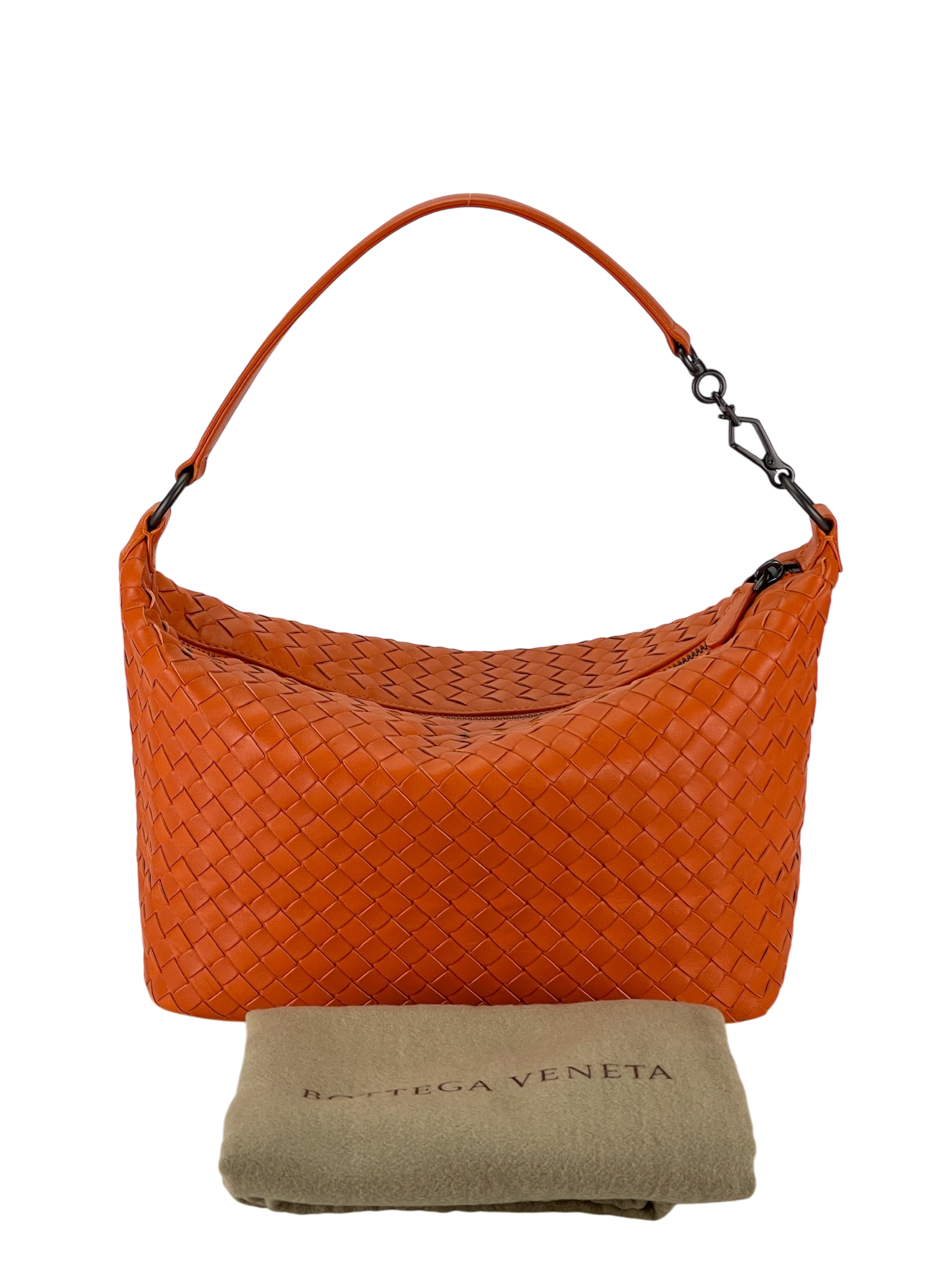 BOTTEGA VENETA - Zip Hobo Intrecciato Nappa Orange Calfskin