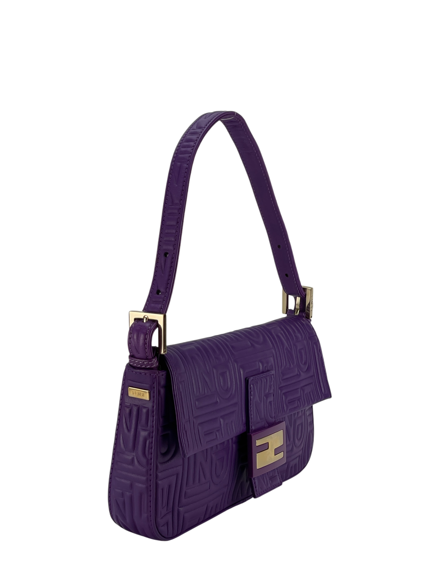 FENDI - Baguette Purple Embossed Leather Shoulder Bag