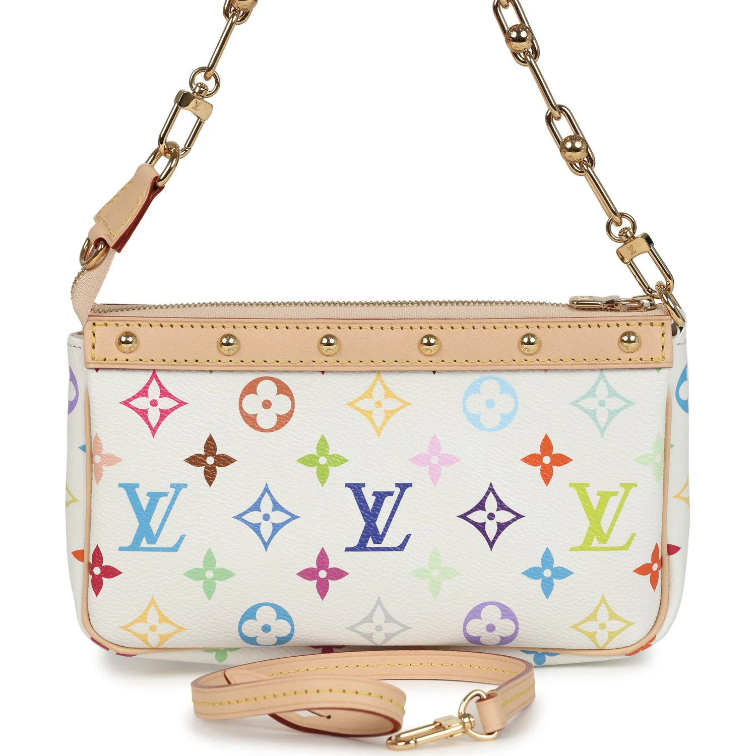Louis Vuitton X Takashi Murakami Pochette Accessories White Multicolored Monogram Gold Hardware