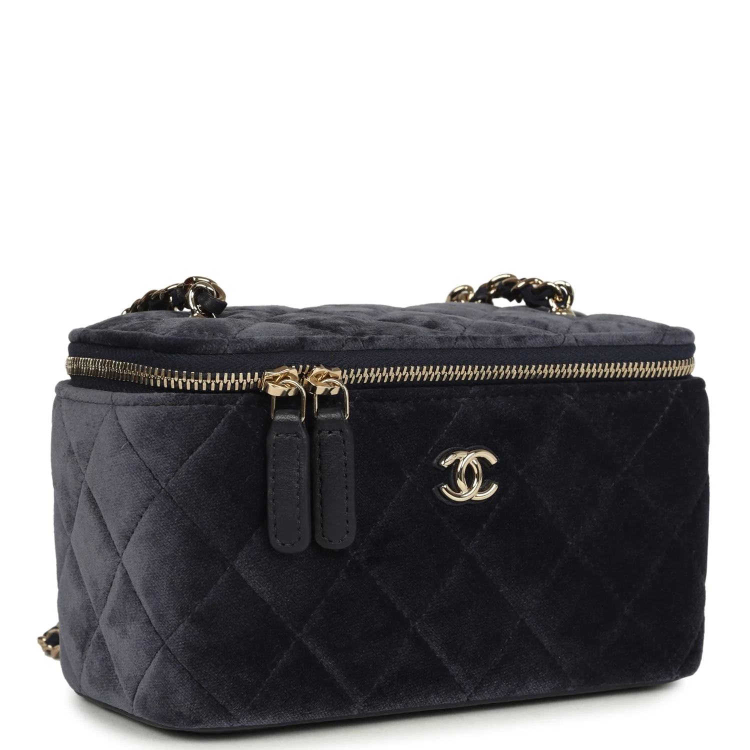 Chanel Small Crystal Pearl Crush Vanity Case Gris Fonce Velvet Light Gold Hardware
