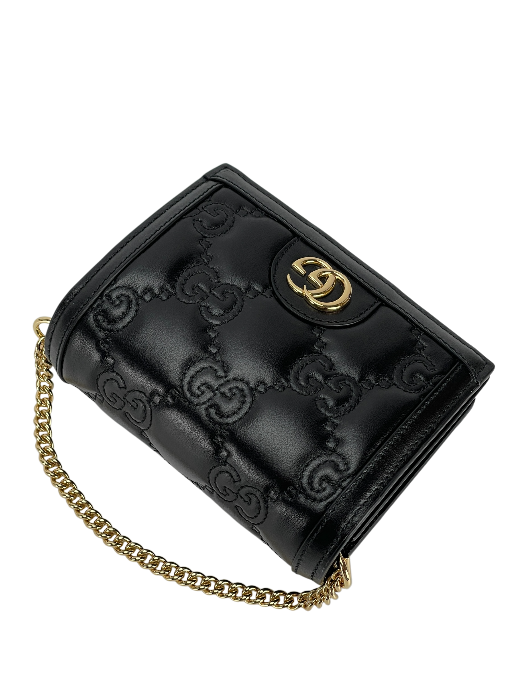 GUCCI - Enamel GG Matelasse Mini Chain Bag Black Nylon Calfskin