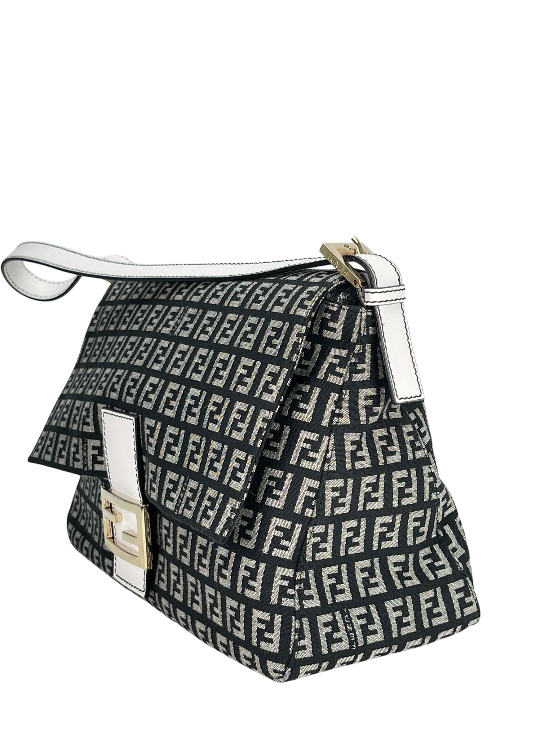 FENDI - Navy Canvas Mamma Baguette Cloth Handbag Gold Hardware