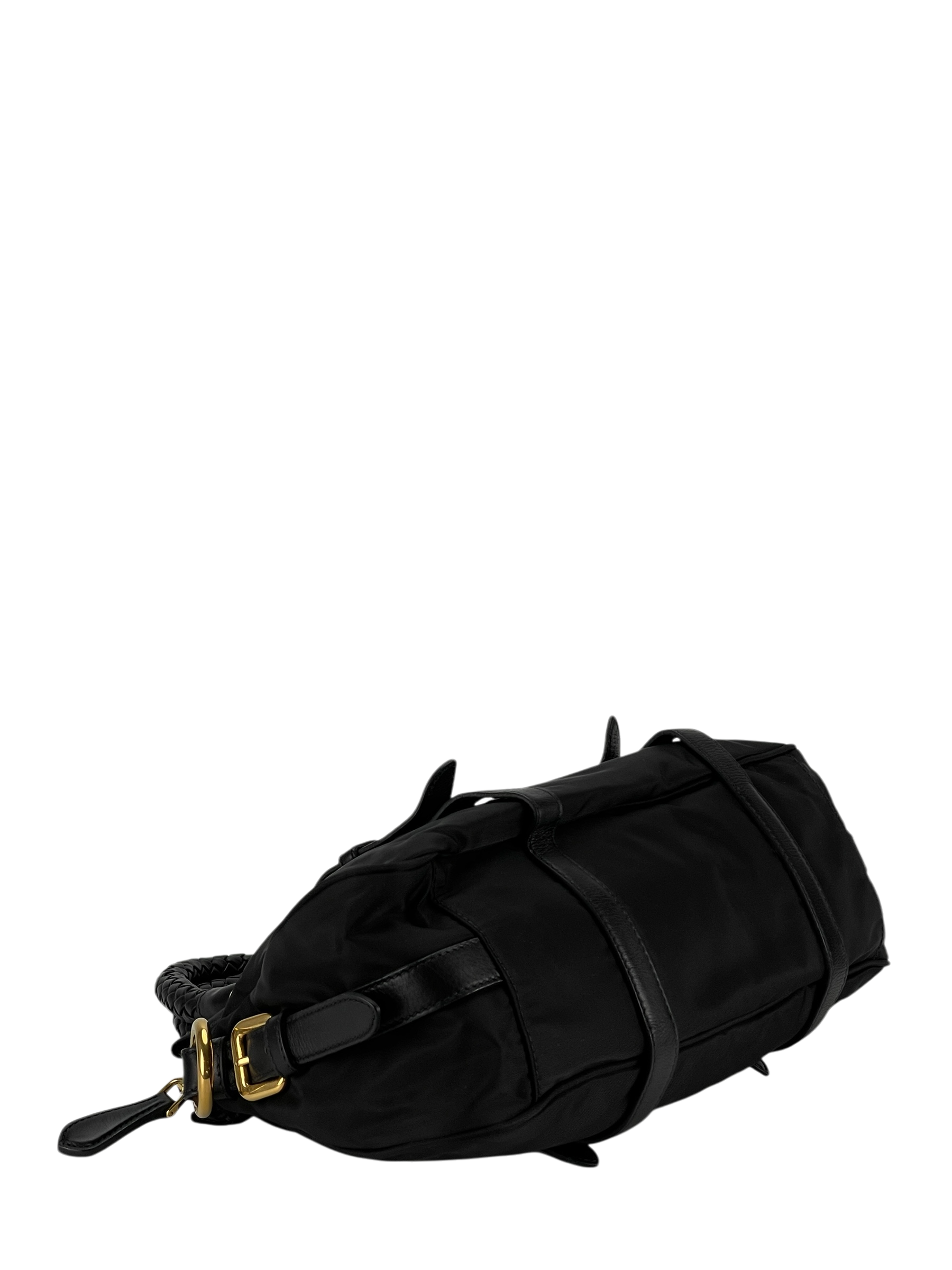 PRADA - Black Tessuto Nylon and Leather Bauletto Bag