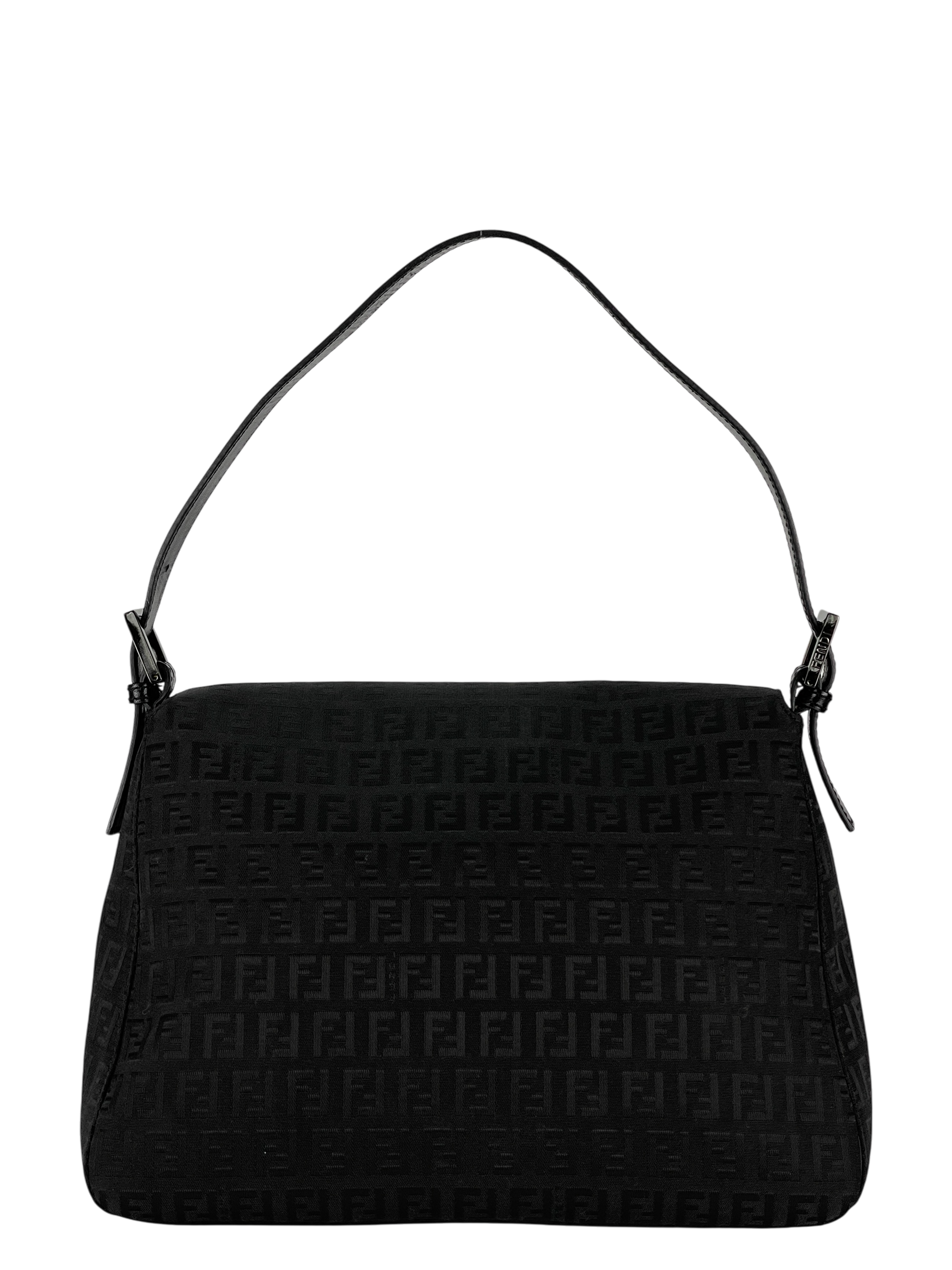 FENDI - Black Zucca Mamma Baguette Handbag Silver Hardware