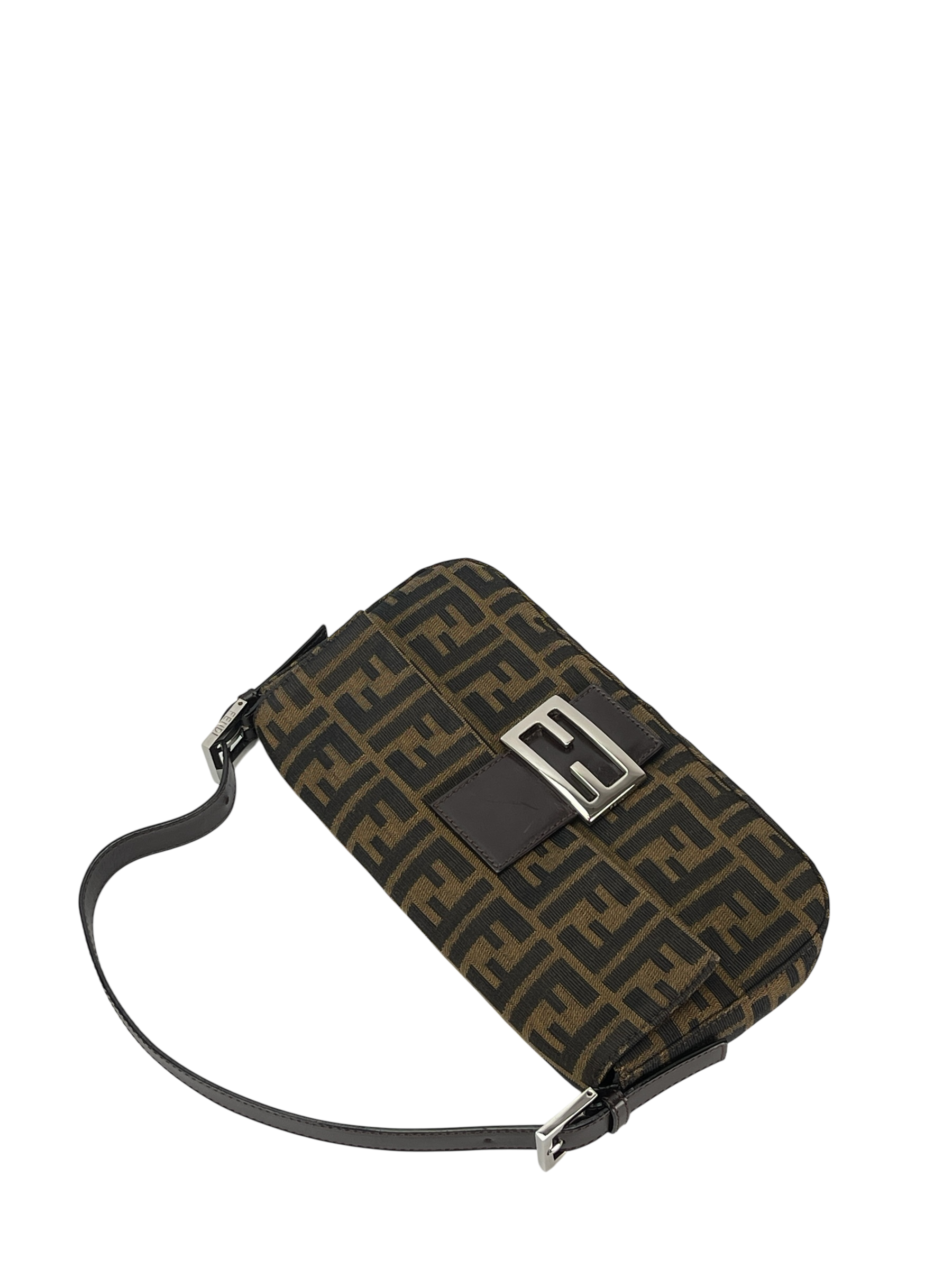FENDI - Brown Zucca Baguette Handbag Silver Hardware