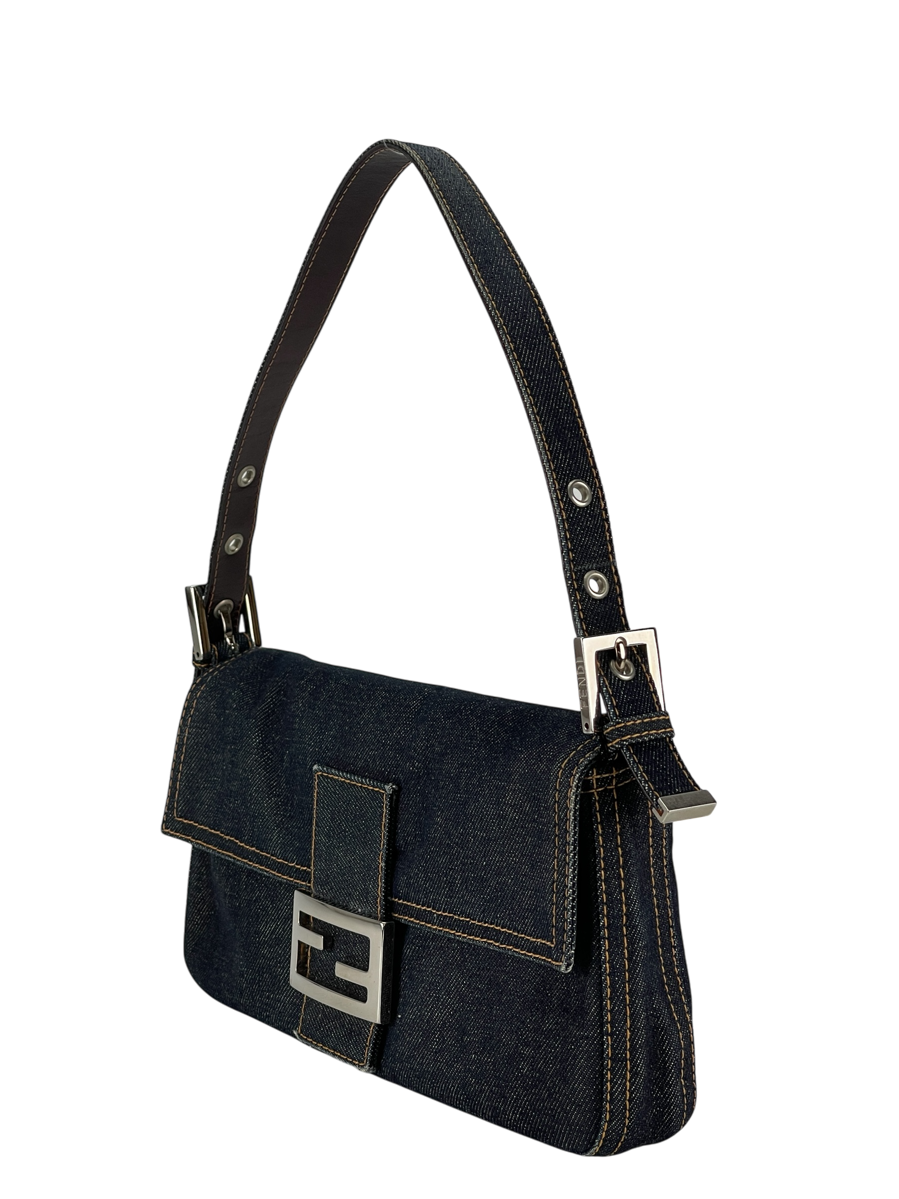 FENDI - Dark Denim Baguette Bag Silver Hardware