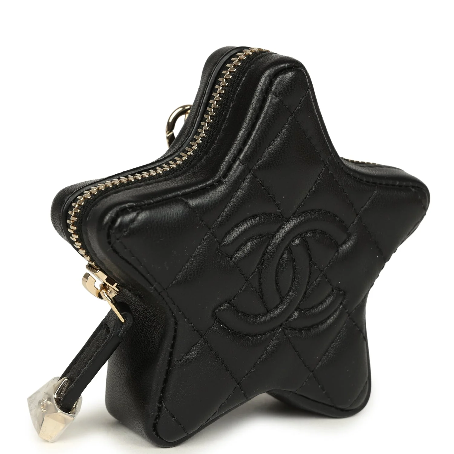 Chanel Mini Star Bag Charm Black Shiny Lambskin Light Gold Hardware