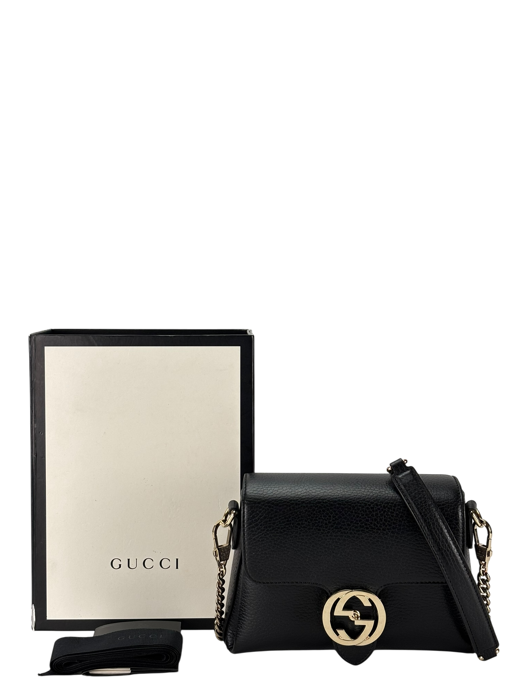 GUCCI - Black Interlocking G Chain Shoulder Bag