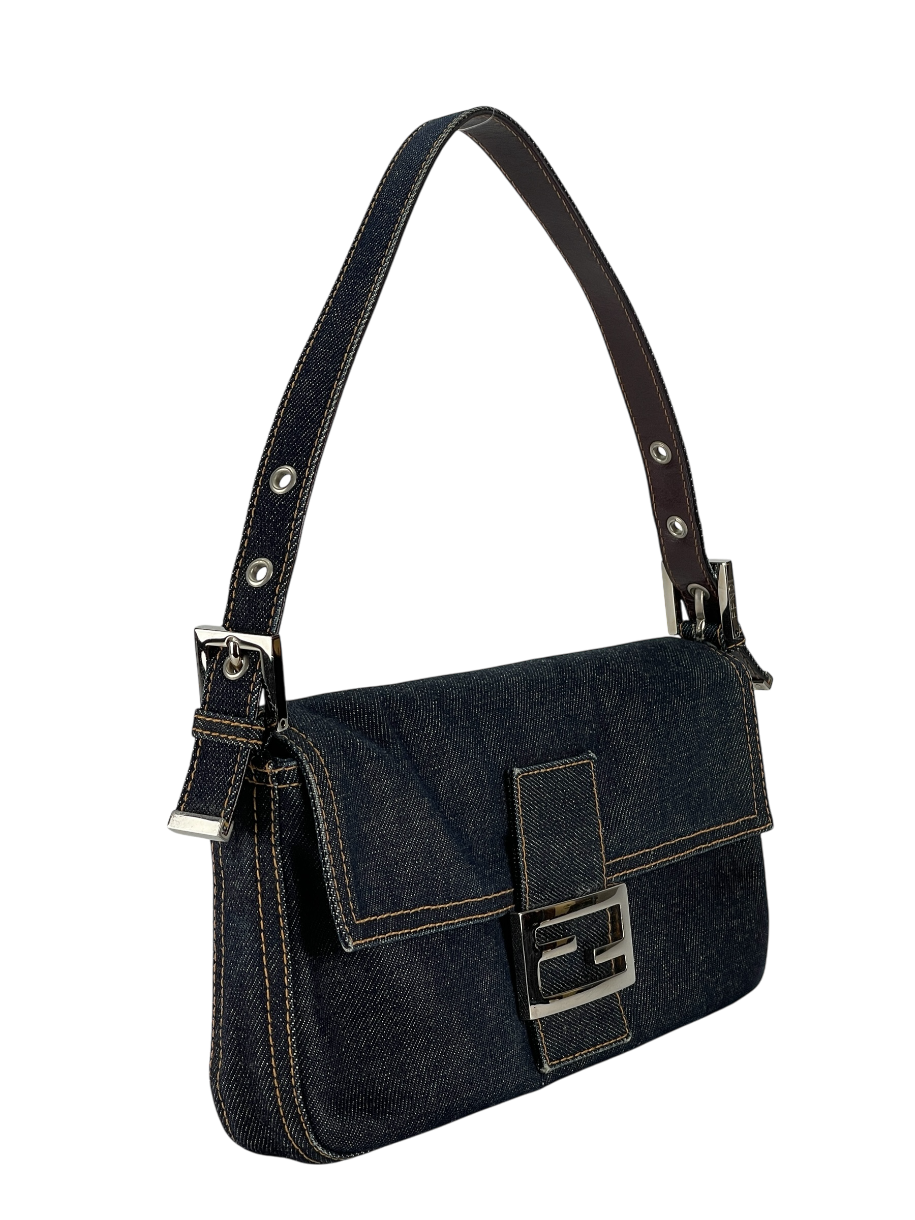 FENDI - Dark Denim Baguette Bag Silver Hardware