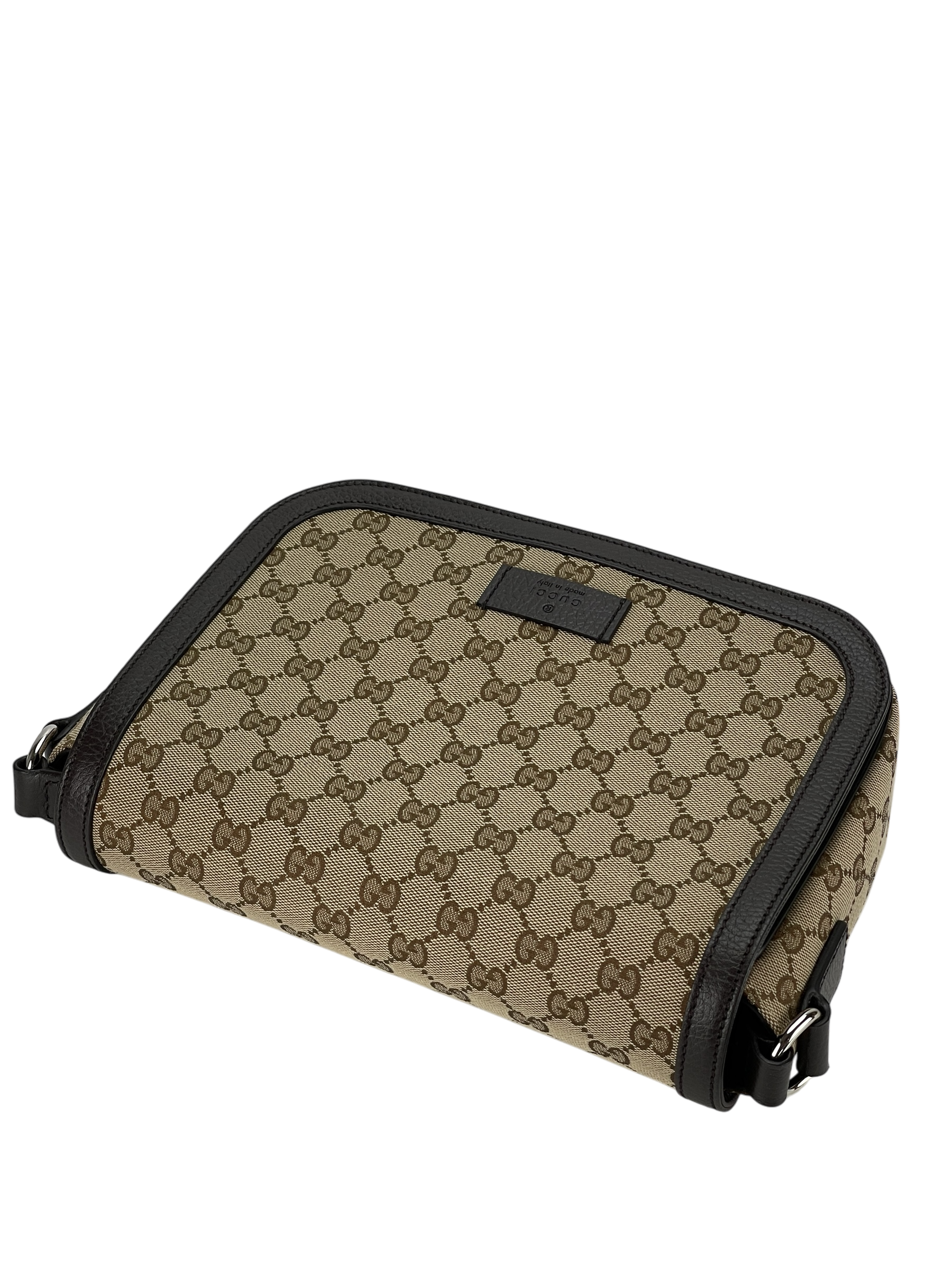 GUCCI  - Beige Brown GG Canvas Leather Flap Crossbody Bag Shoulder Bag