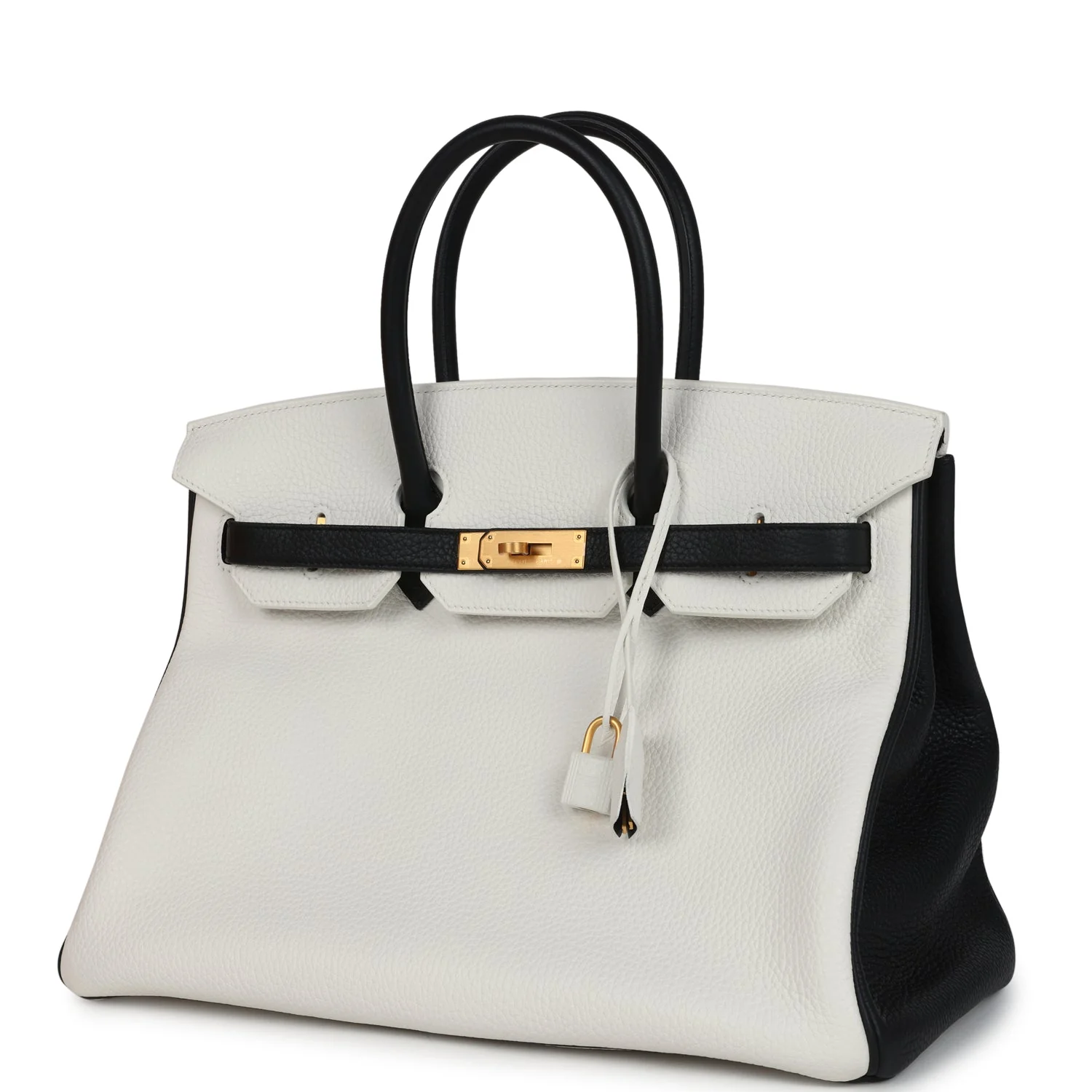 Hermes Special Order (HSS) Birkin 35 White and Black Clemence Brushed Gold Hardware